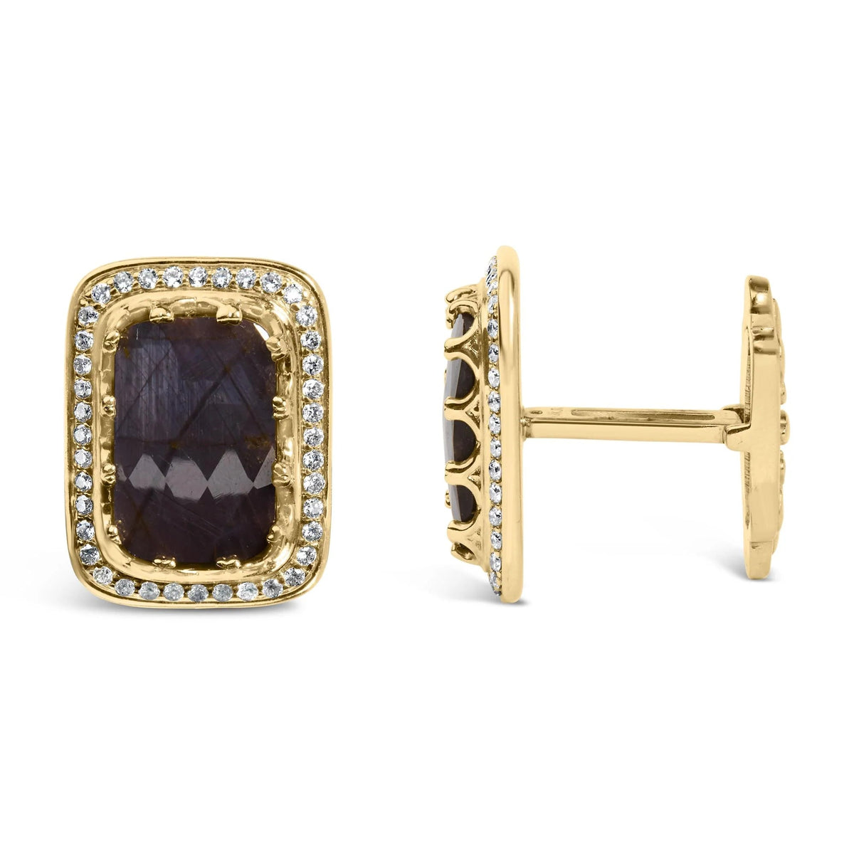 14K White Gold 22.0 Cttw Dark Purple Sapphire and 4/5 Cttw Diamond Halo Cufflinks (F - G Color, VS1 - VS2 Clarity) - LinkagejewelrydesignLinkagejewelrydesign