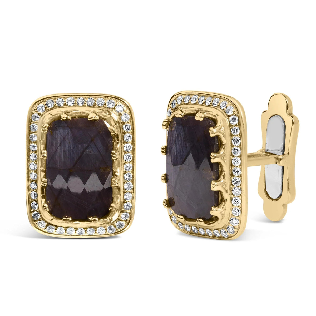 14K White Gold 22.0 Cttw Dark Purple Sapphire and 4/5 Cttw Diamond Halo Cufflinks (F - G Color, VS1 - VS2 Clarity) - LinkagejewelrydesignLinkagejewelrydesign