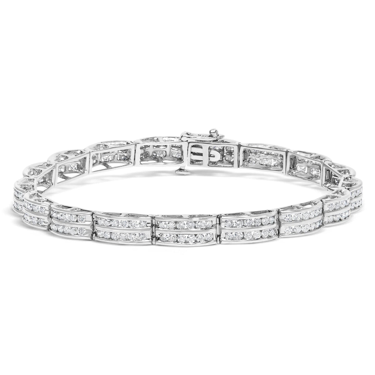 14K White Gold 3 1/5 Cttw Channel Set Diamond Double Row Tennis Bracelet (H - I Color, I1 - I2 Clarity) - 7" Inches - LinkagejewelrydesignLinkagejewelrydesign