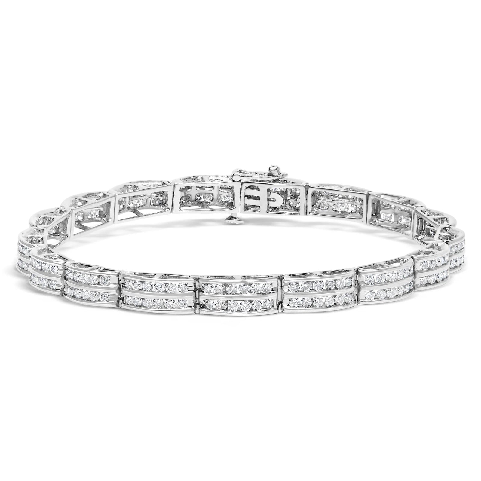 14K White Gold 3 1/5 Cttw Channel Set Diamond Double Row Tennis Bracelet (H - I Color, I1 - I2 Clarity) - 7" Inches - LinkagejewelrydesignLinkagejewelrydesign
