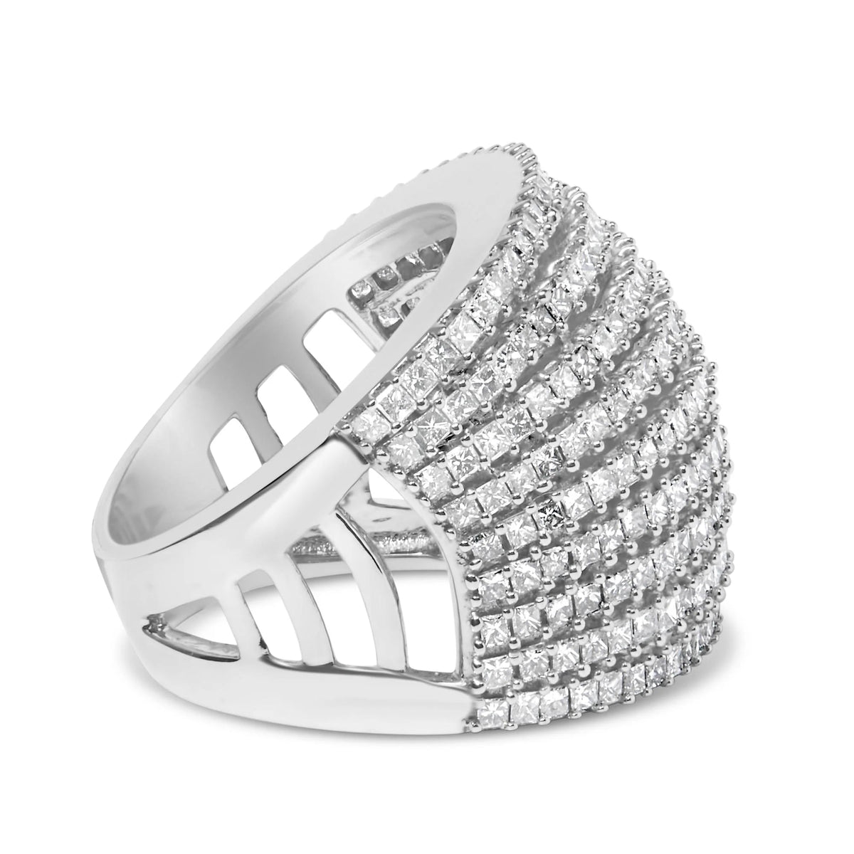14K White Gold 3.0 Cttw Princess Cut Natural Diamond 9 Row Cocktail Band Ring (H - I Color, SI1 - SI2 Clarity) - LinkagejewelrydesignLinkagejewelrydesign