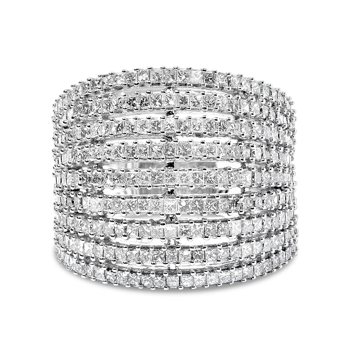 14K White Gold 3.0 Cttw Princess Cut Natural Diamond 9 Row Cocktail Band Ring (H - I Color, SI1 - SI2 Clarity) - LinkagejewelrydesignLinkagejewelrydesign