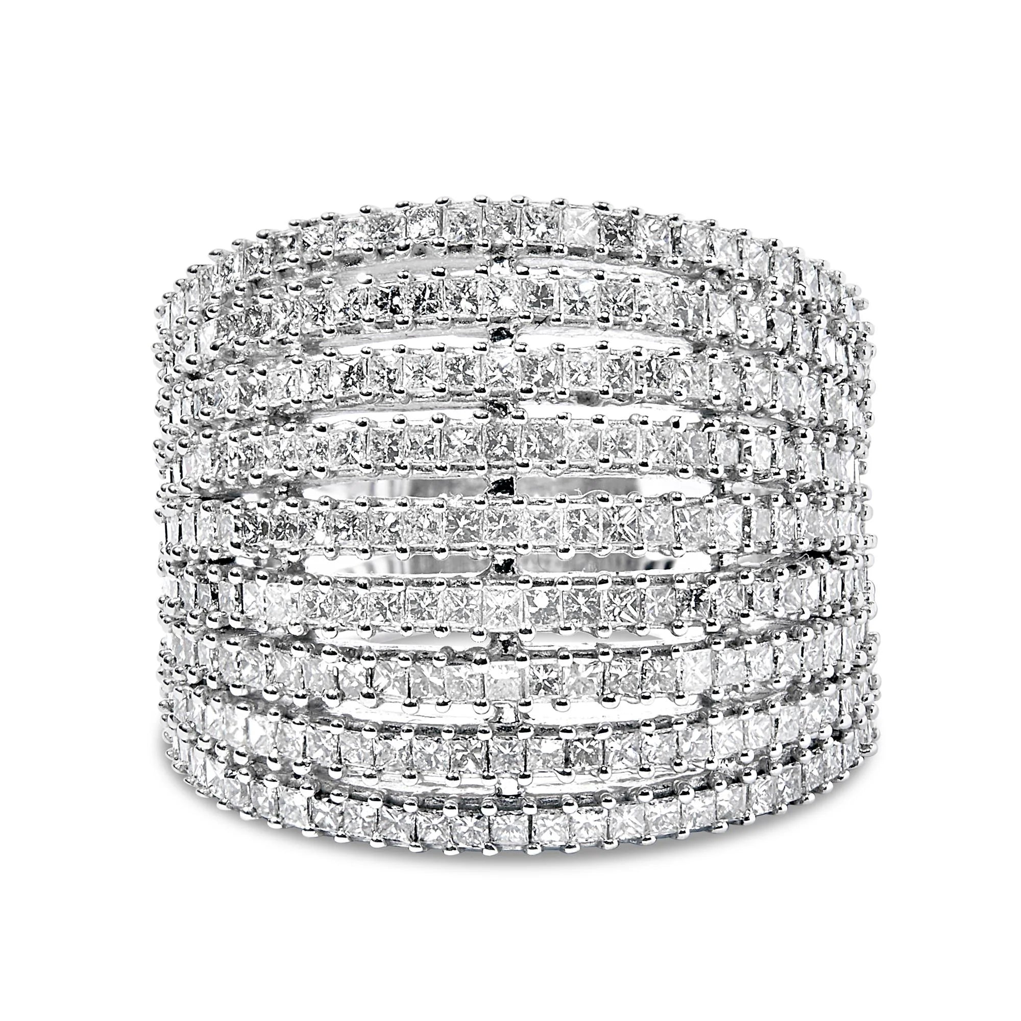 14K White Gold 3.0 Cttw Princess Cut Natural Diamond 9 Row Cocktail Band Ring (H - I Color, SI1 - SI2 Clarity) - LinkagejewelrydesignLinkagejewelrydesign