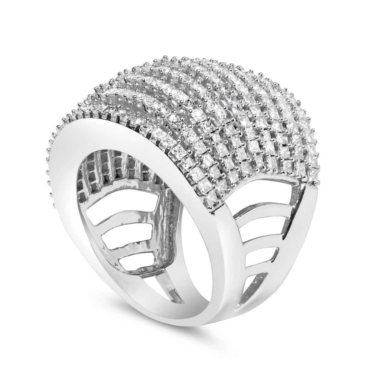 14K White Gold 3.0 Cttw Princess Cut Natural Diamond 9 Row Cocktail Band Ring (H - I Color, SI1 - SI2 Clarity) - LinkagejewelrydesignLinkagejewelrydesign