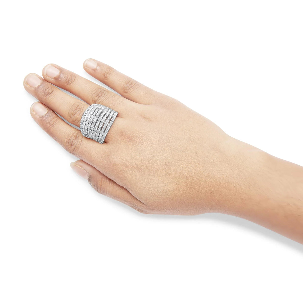 14K White Gold 3.0 Cttw Princess Cut Natural Diamond 9 Row Cocktail Band Ring (H - I Color, SI1 - SI2 Clarity) - LinkagejewelrydesignLinkagejewelrydesign
