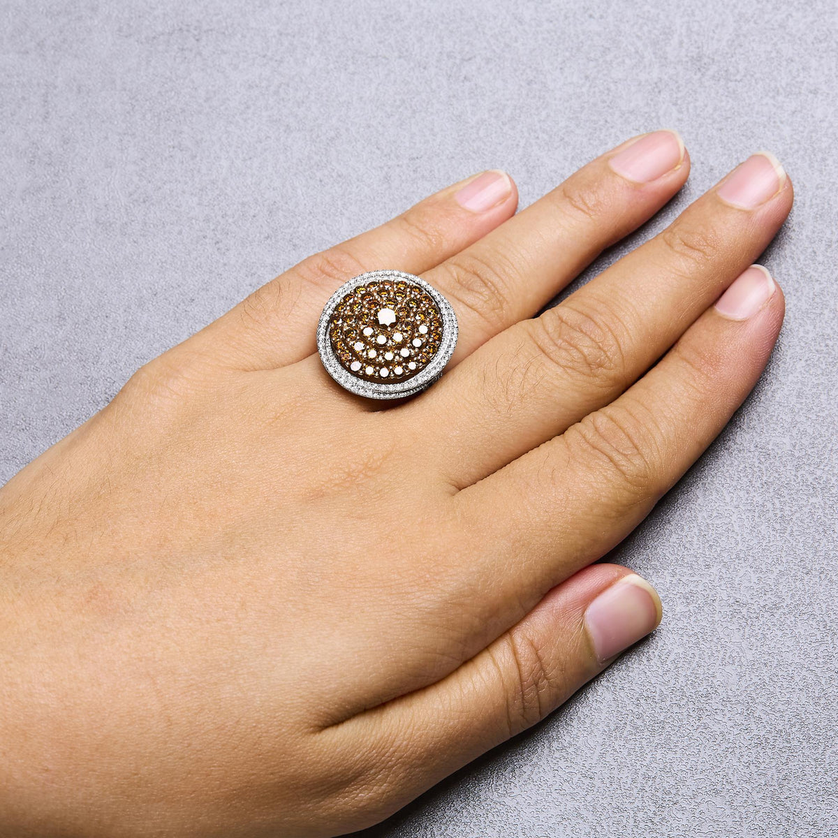 14K White Gold 3.00 Cttw Orange Brown Diamond Halo Swirl Cocktail Ring (F - G Color, VS1 - VS2 Clarity) - Ring Size 7 - LinkagejewelrydesignLinkagejewelrydesign