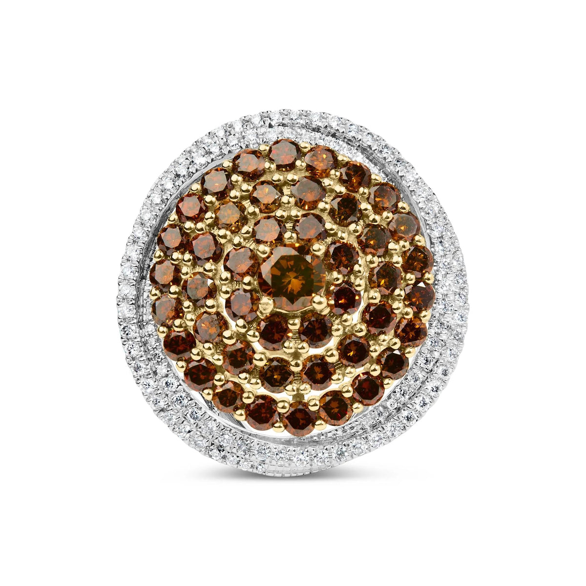 14K White Gold 3.00 Cttw Orange Brown Diamond Halo Swirl Cocktail Ring (F - G Color, VS1 - VS2 Clarity) - Ring Size 7 - LinkagejewelrydesignLinkagejewelrydesign