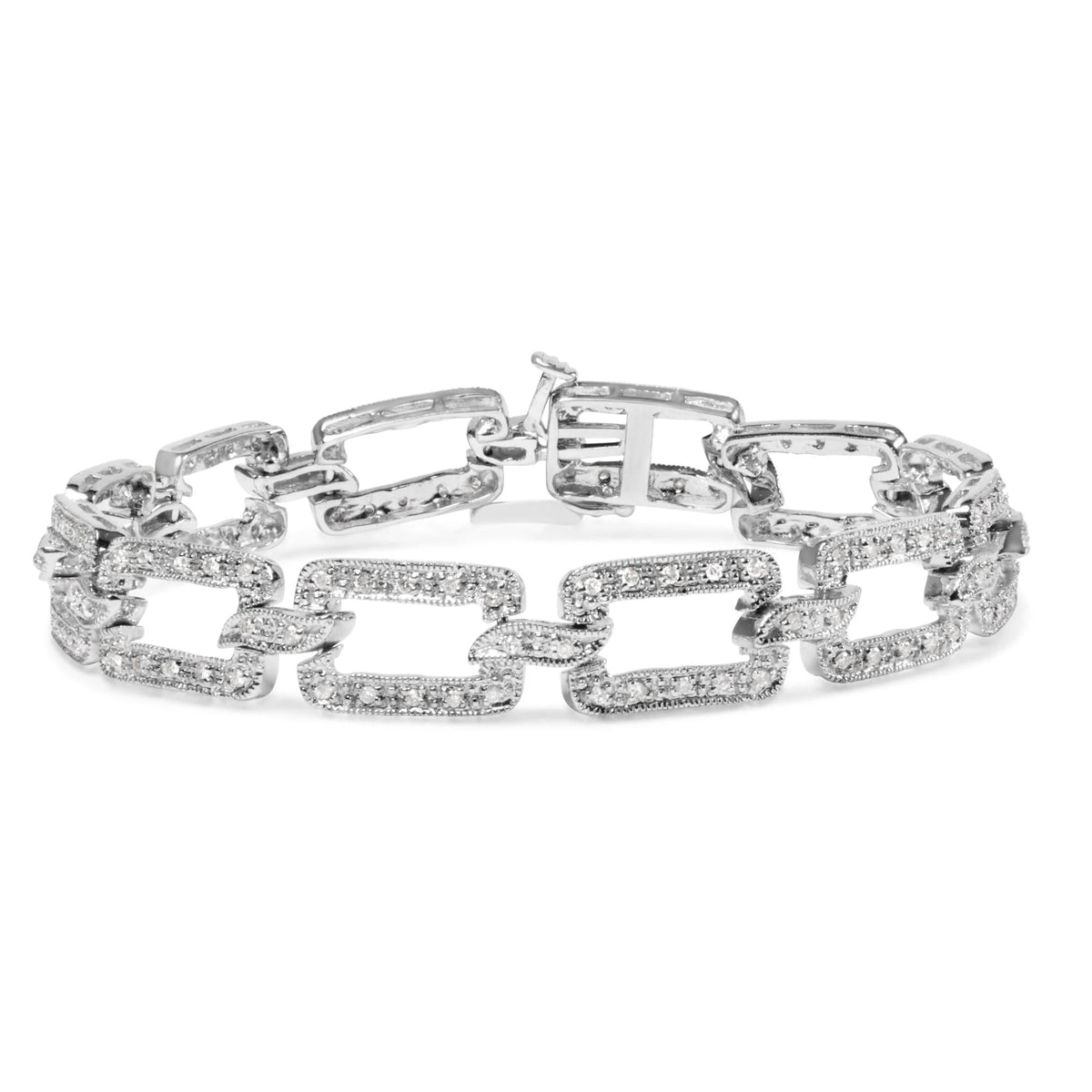14K White Gold 3/4 Cttw Diamond Open Paperclip Link 7" Tennis Bracelet (H - I Color, I2 - I3 Clarity) - LinkagejewelrydesignLinkagejewelrydesign