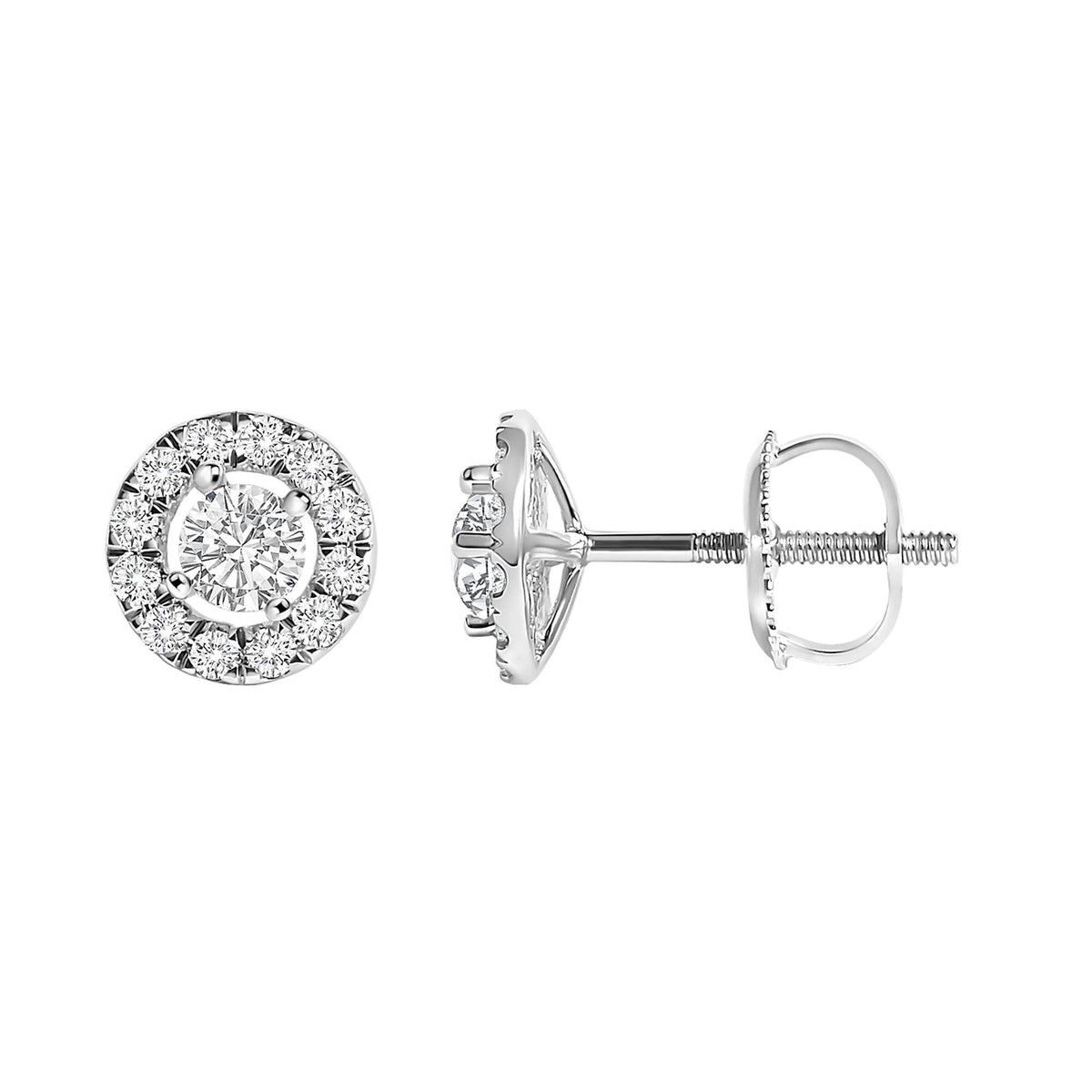 14K White Gold 3/4 Cttw Lab - Grown Diamond Floating Halo Stud Earring (F - G Color, VS1 - VS2 Clarity) - LinkagejewelrydesignLinkagejewelrydesign