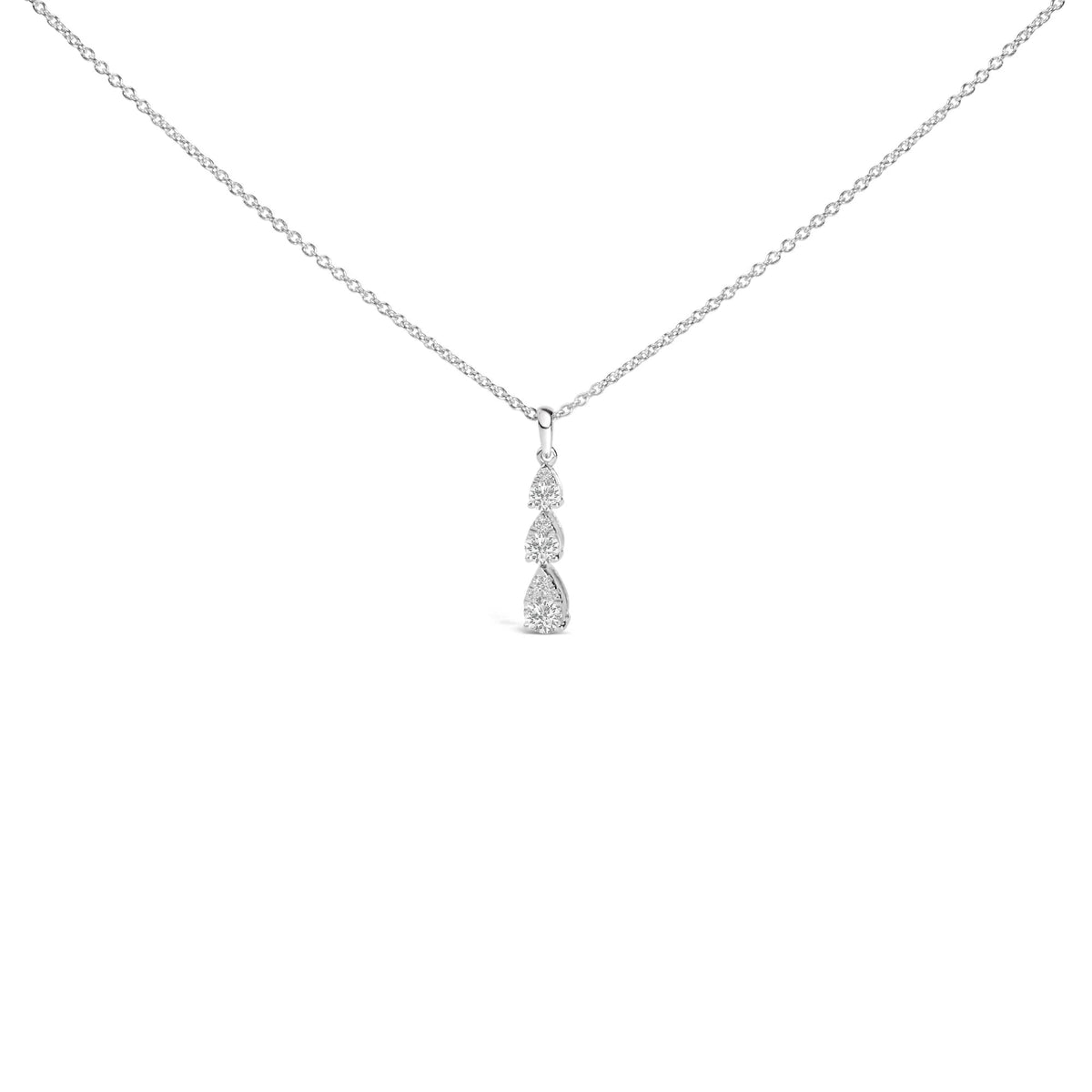 14K White Gold 3/8 Cttw Diamond Graduating 3 Stone Drop Style Pendant Necklace (G - H Color, VS2 - SI1 Clarity) - 18&quot; Inches - LinkagejewelrydesignLinkagejewelrydesign