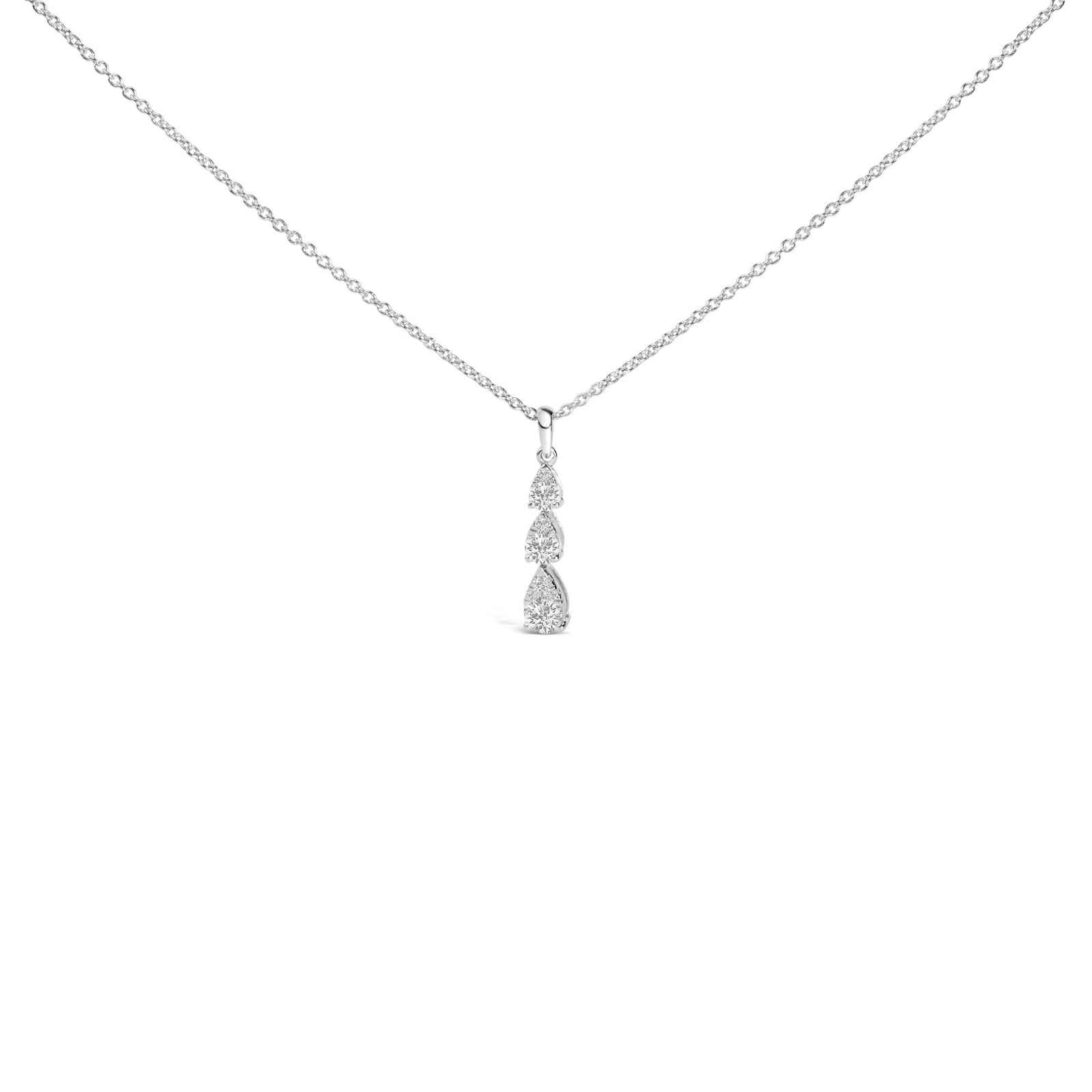 14K White Gold 3/8 Cttw Diamond Graduating 3 Stone Drop Style Pendant Necklace (G - H Color, VS2 - SI1 Clarity) - 18" Inches - LinkagejewelrydesignLinkagejewelrydesign