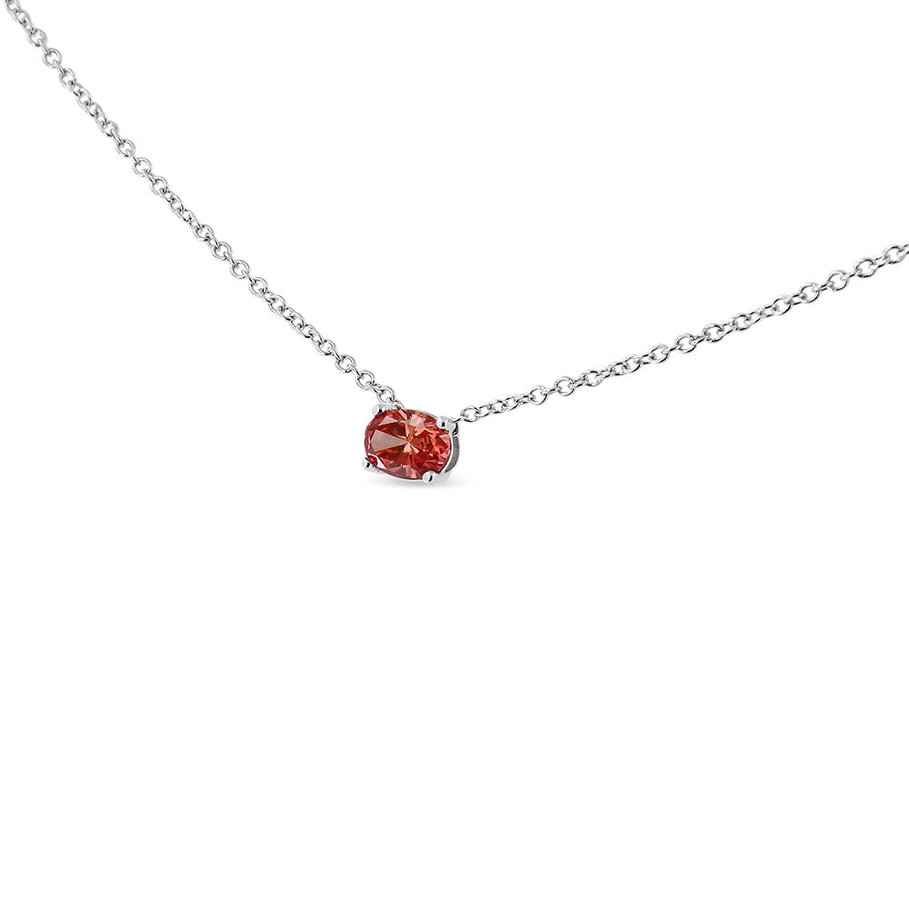 14K White Gold 3/8 Cttw Lab Grown Pink Oval Solitaire Diamond East West 18&quot; Pendant Necklace (Pink Color, VS2 - SI1 Clarity) - LinkagejewelrydesignLinkagejewelrydesign