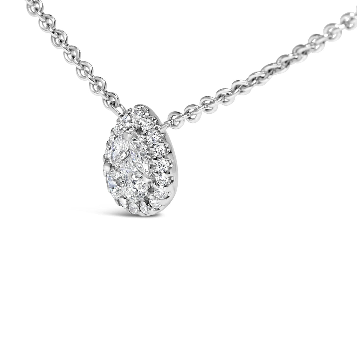 14K White Gold 3/8 Cttw Natural Diamond Composite Pear Shaped Bezel Station 17" Pendant Necklace (G - H Color, SI2 - I1 Clarity) - LinkagejewelrydesignLinkagejewelrydesign