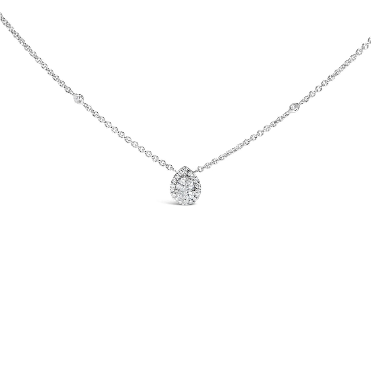 14K White Gold 3/8 Cttw Natural Diamond Composite Pear Shaped Bezel Station 17" Pendant Necklace (G - H Color, SI2 - I1 Clarity) - LinkagejewelrydesignLinkagejewelrydesign