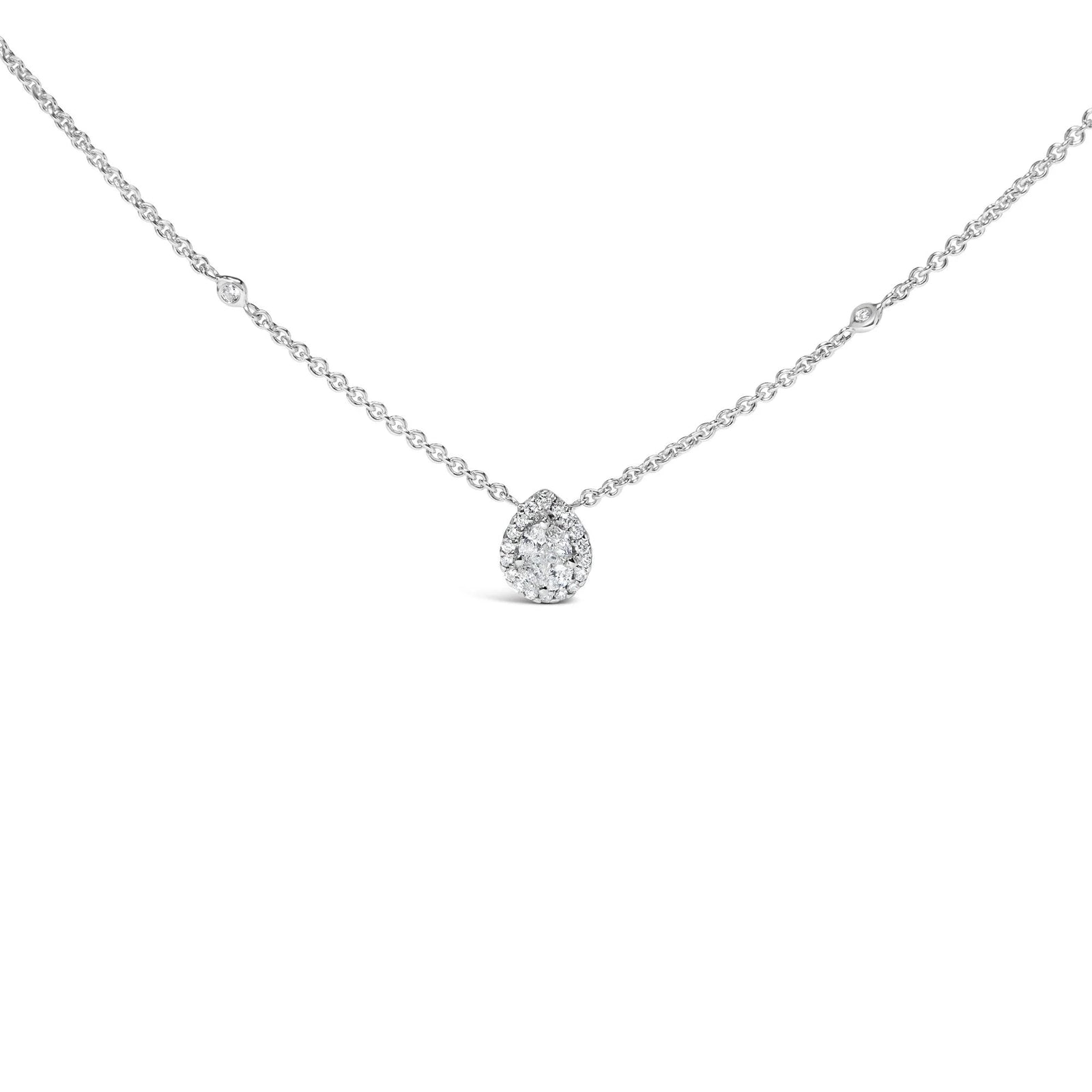 14K White Gold 3/8 Cttw Natural Diamond Composite Pear Shaped Bezel Station 17" Pendant Necklace (G - H Color, SI2 - I1 Clarity) - LinkagejewelrydesignLinkagejewelrydesign