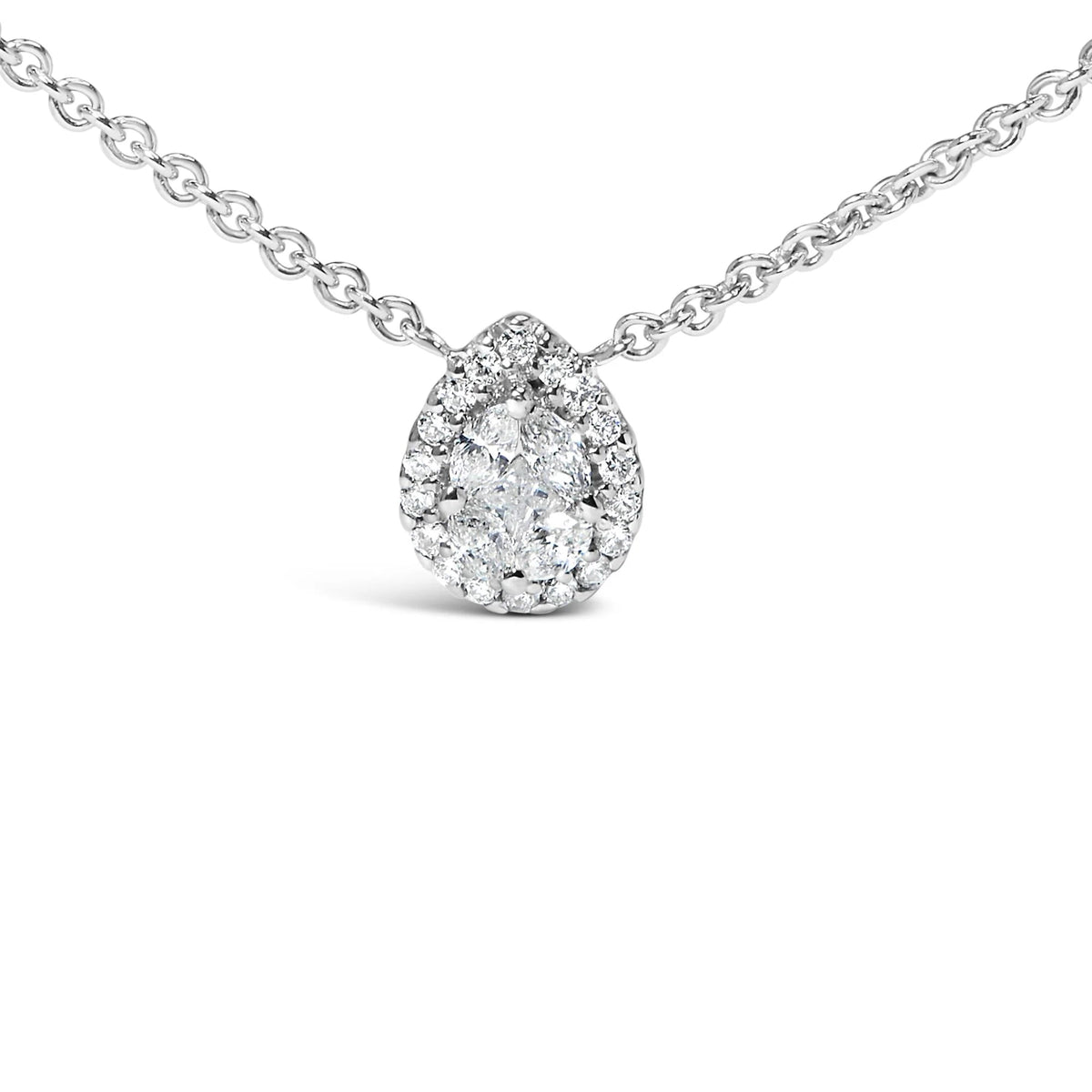 14K White Gold 3/8 Cttw Natural Diamond Composite Pear Shaped Bezel Station 17" Pendant Necklace (G - H Color, SI2 - I1 Clarity) - LinkagejewelrydesignLinkagejewelrydesign