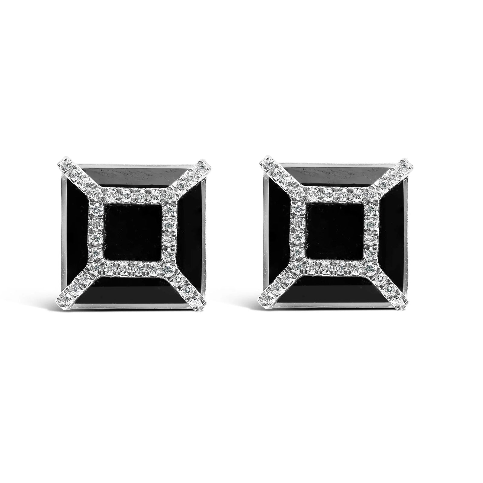 14K White Gold 3/8ct Diamond with 11x11MM Black Onyx Stud Earrings (G - H Color, SI1 - SI2 Clarity) - LinkagejewelrydesignLinkagejewelrydesign