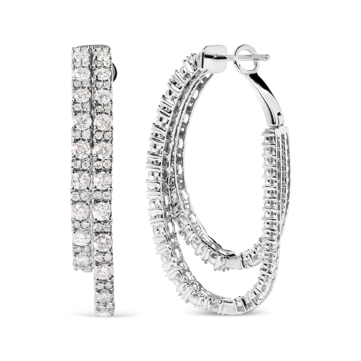 14K White Gold 4.0 Cttw Diamond Asymmetrical Inside Out Double - Hoop Earrings (I - J Color, I1 - I2 Clarity) - LinkagejewelrydesignLinkagejewelrydesign