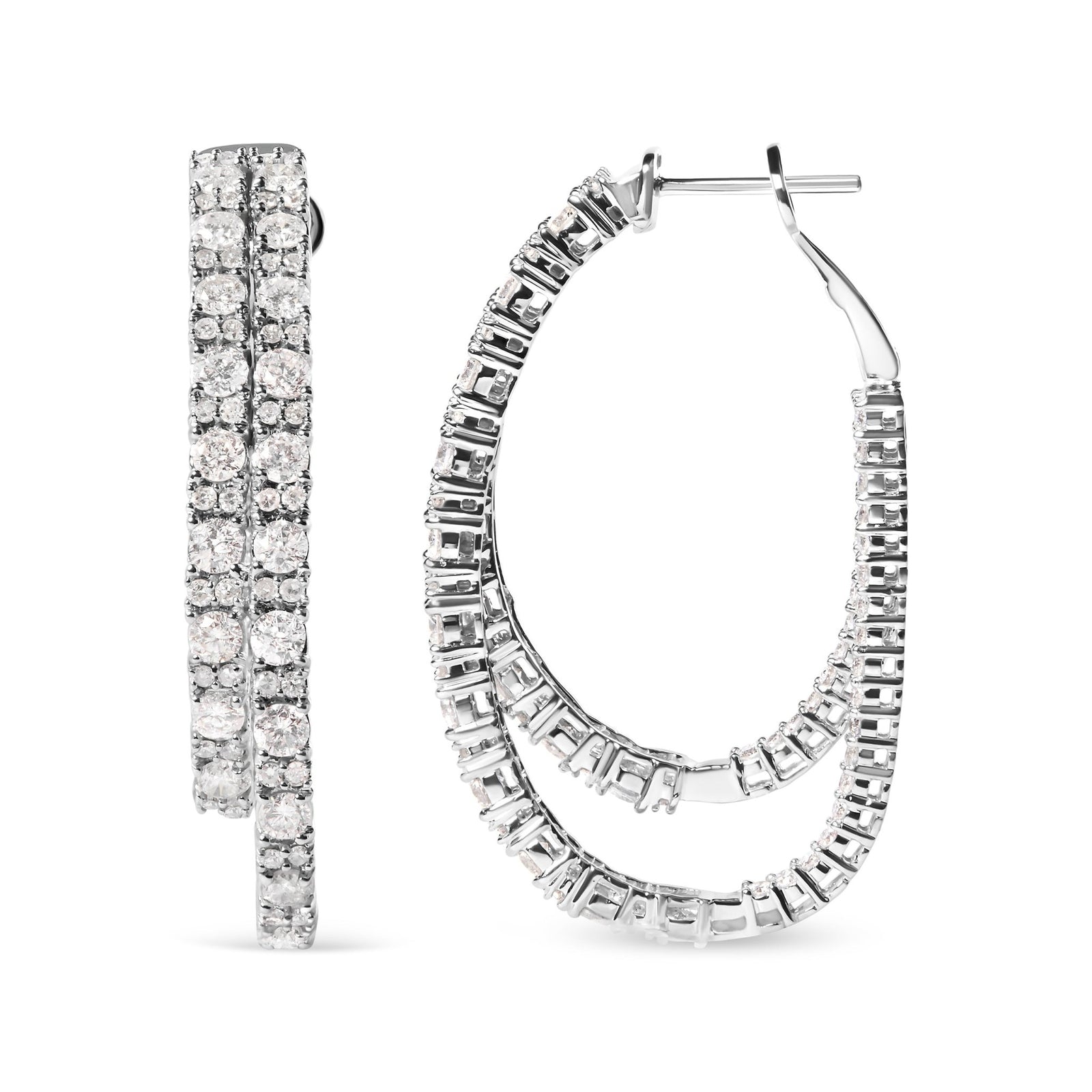 14K White Gold 4.0 Cttw Diamond Asymmetrical Inside Out Double - Hoop Earrings (I - J Color, I1 - I2 Clarity) - LinkagejewelrydesignLinkagejewelrydesign