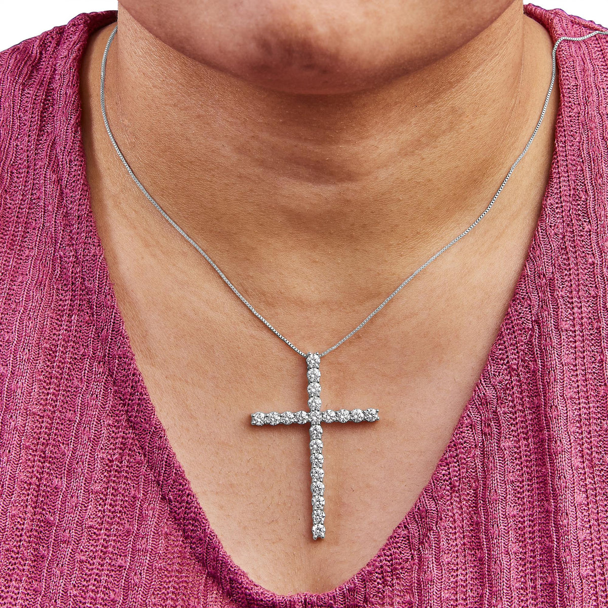 14K White Gold 4.0 Cttw Lab Grown Diamond Cross 18" Inch Pendant Necklace (F - G Color, VS2 - SI1 Clarity) - LinkagejewelrydesignLinkagejewelrydesign