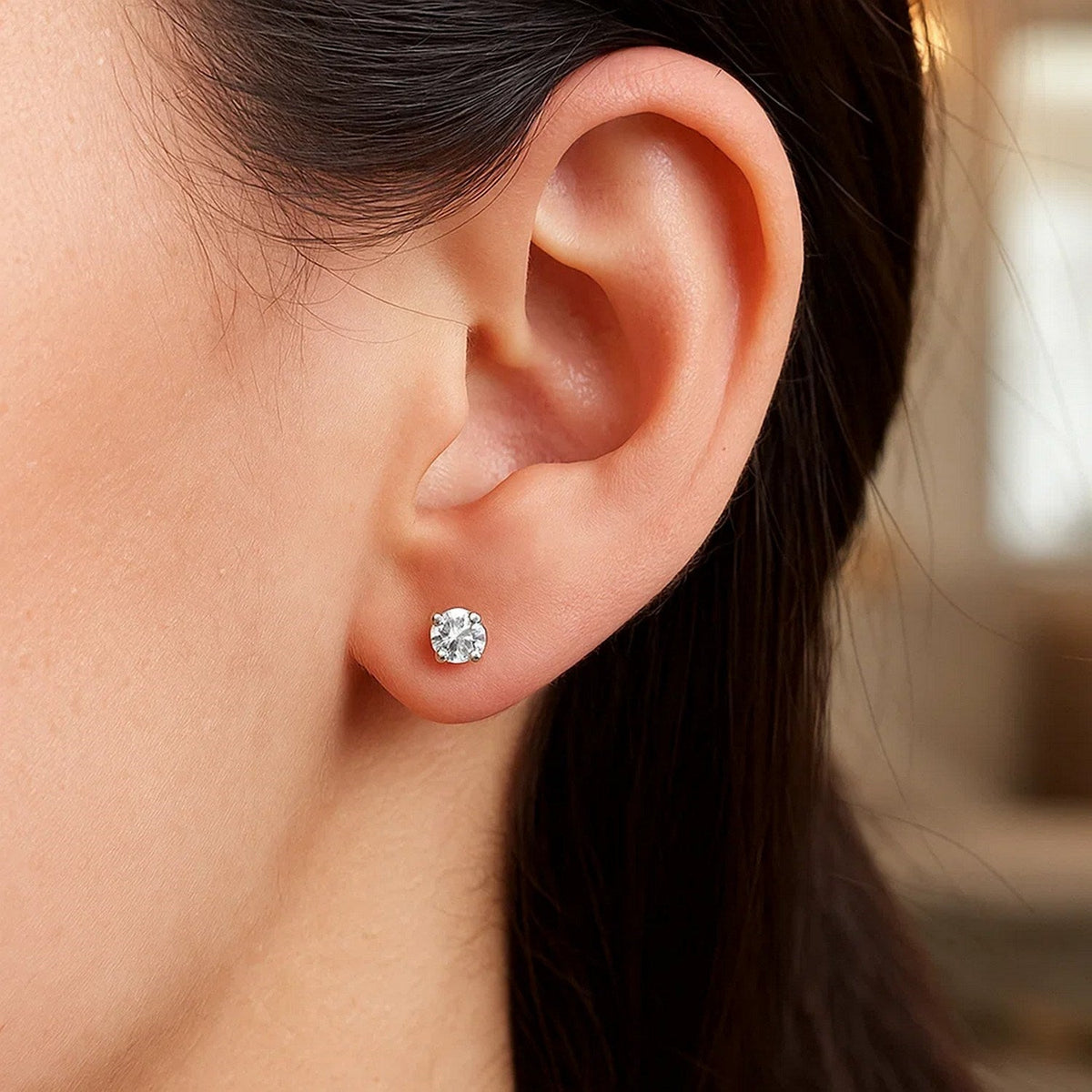 14k White Gold 4mm Faceted White Cubic Zirconia Stud Earrings(4mm) - LinkagejewelrydesignLinkagejewelrydesign