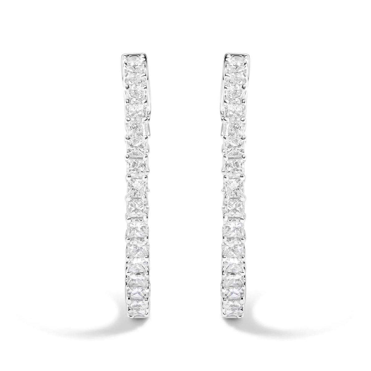 14K White Gold 5.0 Cttw Princess Cut Diamond Inside Out Hoop Earrings (G - H Color, SI2 - I1 Clarity) - 30 MM - LinkagejewelrydesignLinkagejewelrydesign