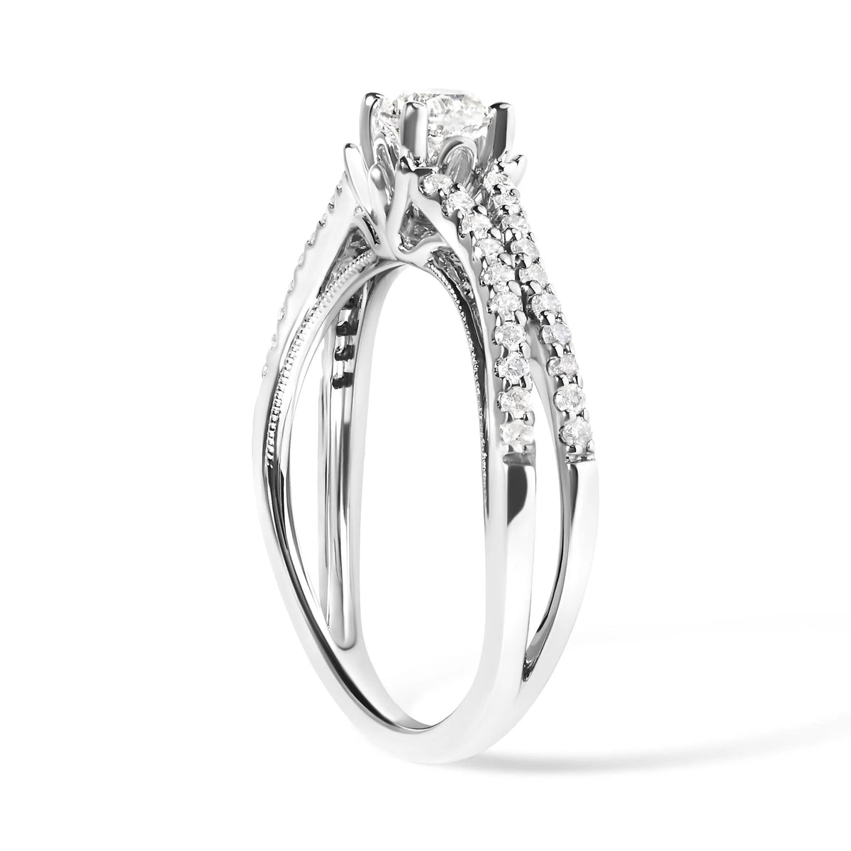 14K White Gold 5/8 Cttw Diamond Split Shank Engagement Ring (G - H Color, VS2 - SI1 Clarity) - Size 7 - LinkagejewelrydesignLinkagejewelrydesign