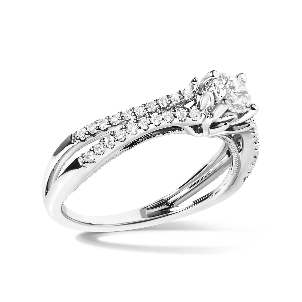 14K White Gold 5/8 Cttw Diamond Split Shank Engagement Ring (G - H Color, VS2 - SI1 Clarity) - Size 7 - LinkagejewelrydesignLinkagejewelrydesign