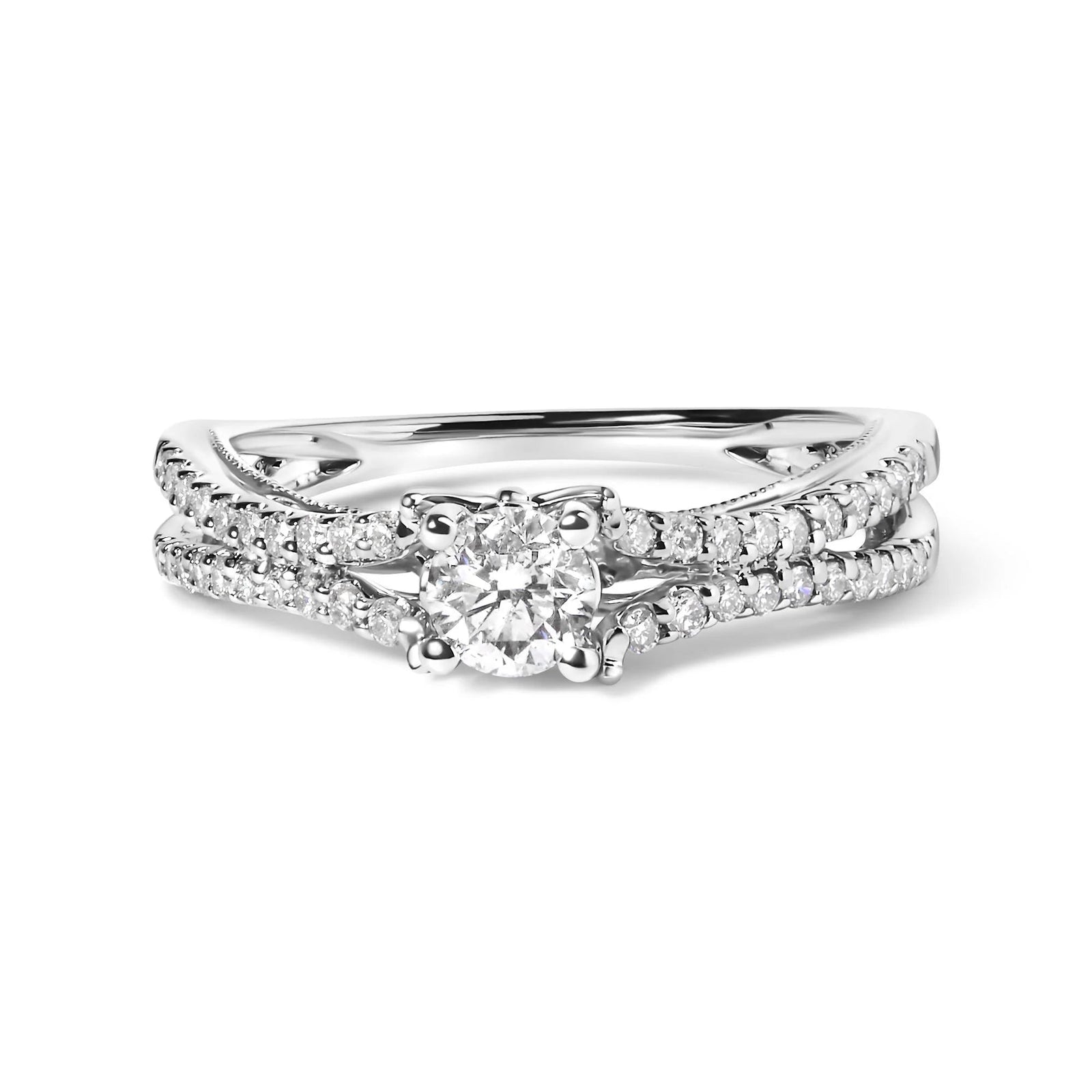 14K White Gold 5/8 Cttw Diamond Split Shank Engagement Ring (G - H Color, VS2 - SI1 Clarity) - Size 7 - LinkagejewelrydesignLinkagejewelrydesign