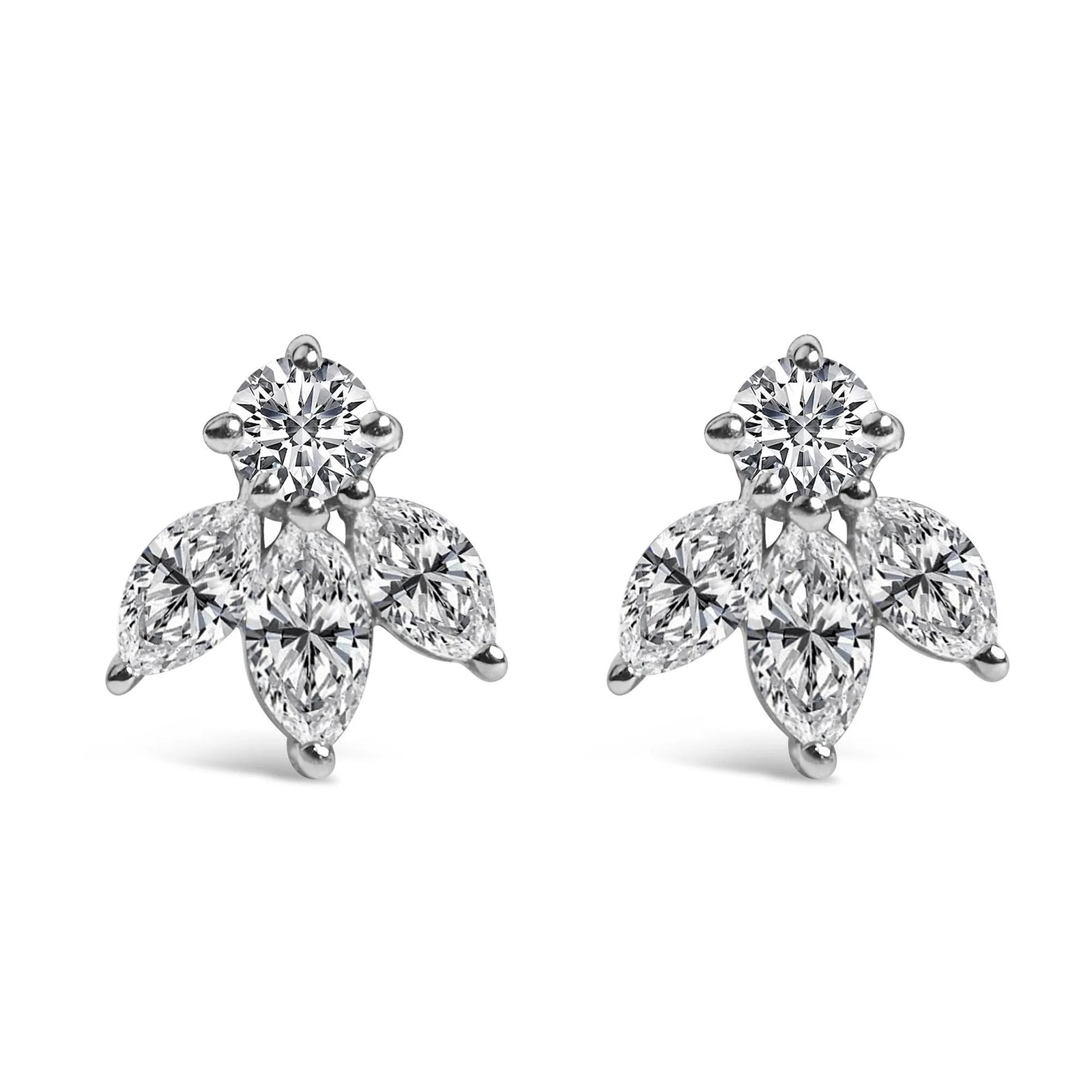 14K White Gold 5/8 Cttw Marquise Diamond Trio Stud Earrings (H - I Color, VS2 - SI1 Clarity) - LinkagejewelrydesignLinkagejewelrydesign