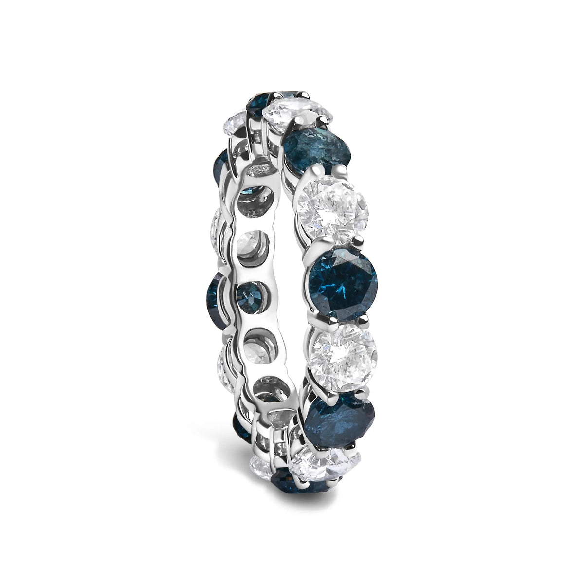 14K White Gold 6 1/4 Cttw Alternating Lab - Grown White and Natural Treated Blue Diamond Eternity Band Ring (F - G Color, VS1 - VS2 Clarity) - Ring Size 7.5 - LinkagejewelrydesignLinkagejewelrydesign