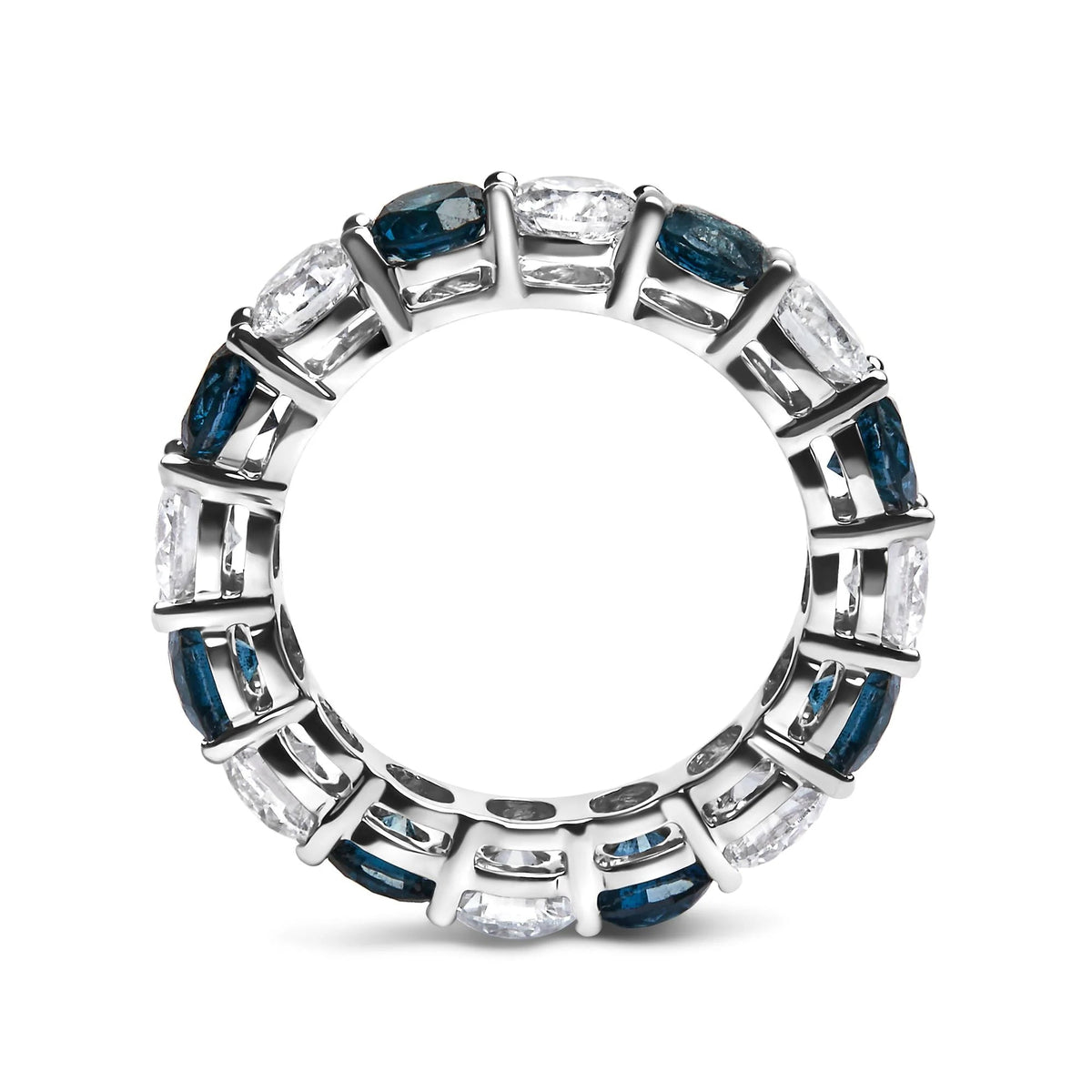 14K White Gold 6 1/4 Cttw Alternating Lab - Grown White and Natural Treated Blue Diamond Eternity Band Ring (F - G Color, VS1 - VS2 Clarity) - Ring Size 7.5 - LinkagejewelrydesignLinkagejewelrydesign