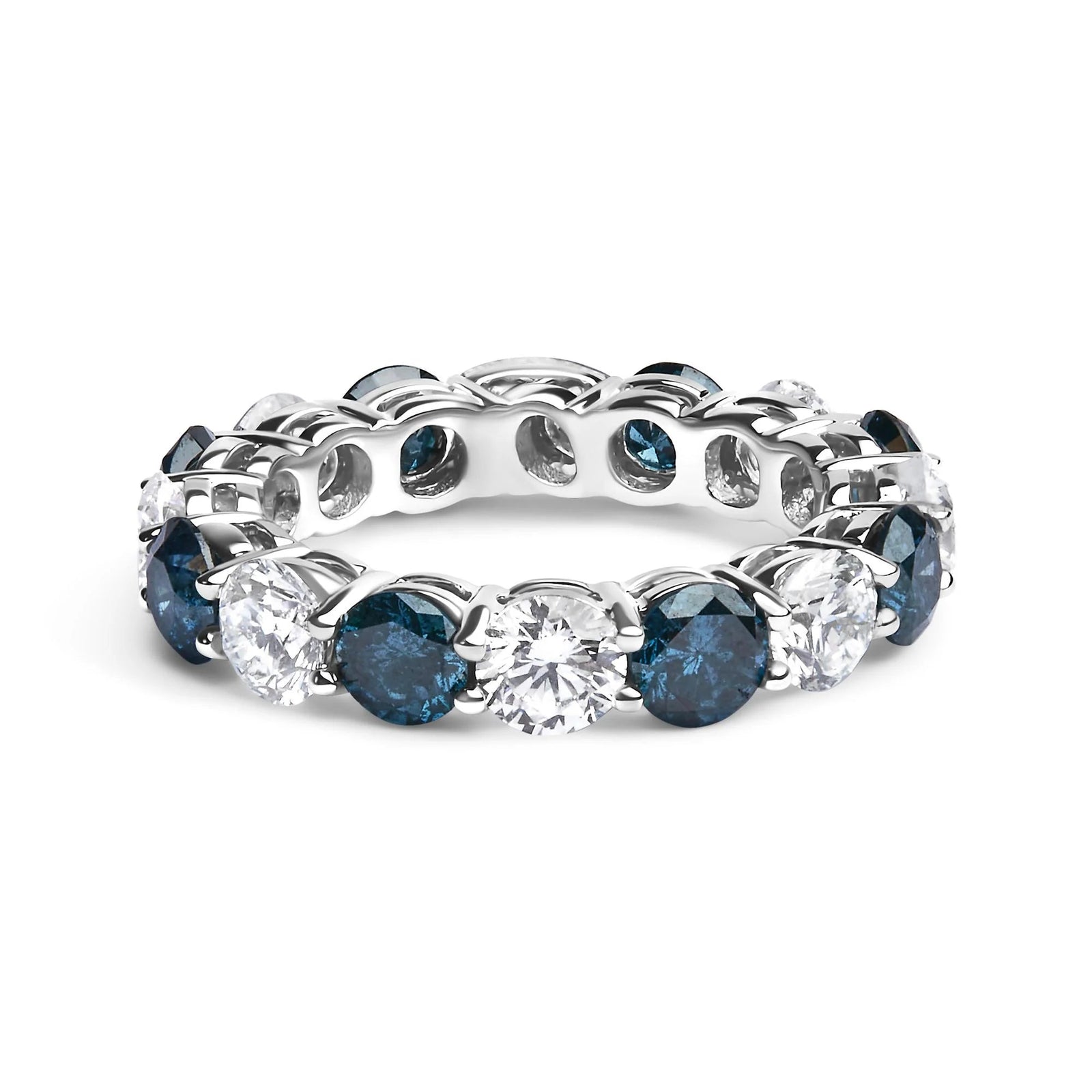 14K White Gold 6 1/4 Cttw Alternating Lab - Grown White and Natural Treated Blue Diamond Eternity Band Ring (F - G Color, VS1 - VS2 Clarity) - Ring Size 7.5 - LinkagejewelrydesignLinkagejewelrydesign