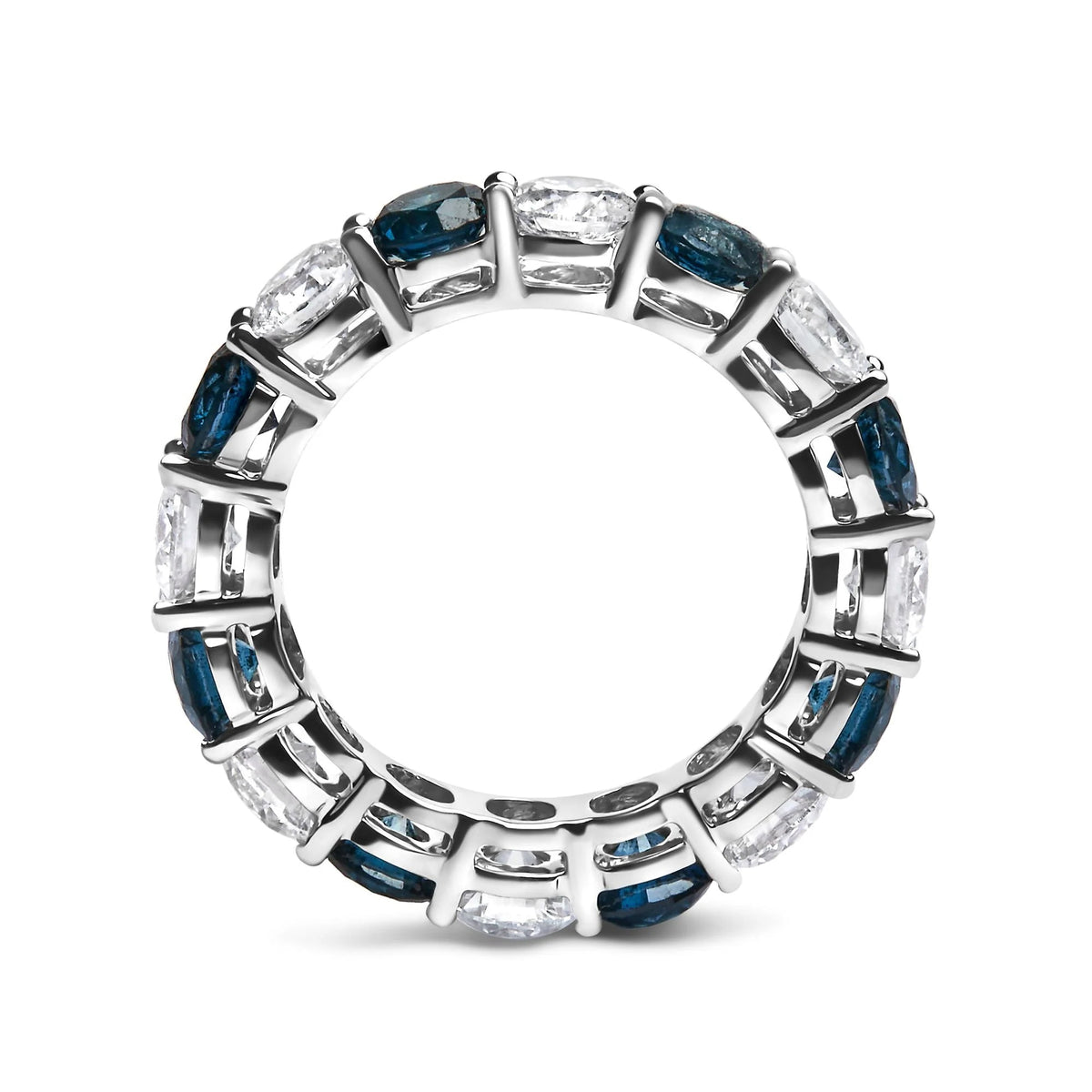 14K White Gold 6 1/4 Cttw Alternating Lab - Grown White and Natural Treated Blue Diamond Eternity Band Ring (F - G Color, VS1 - VS2 Clarity) - Ring Size 7.5 - LinkagejewelrydesignLinkagejewelrydesign