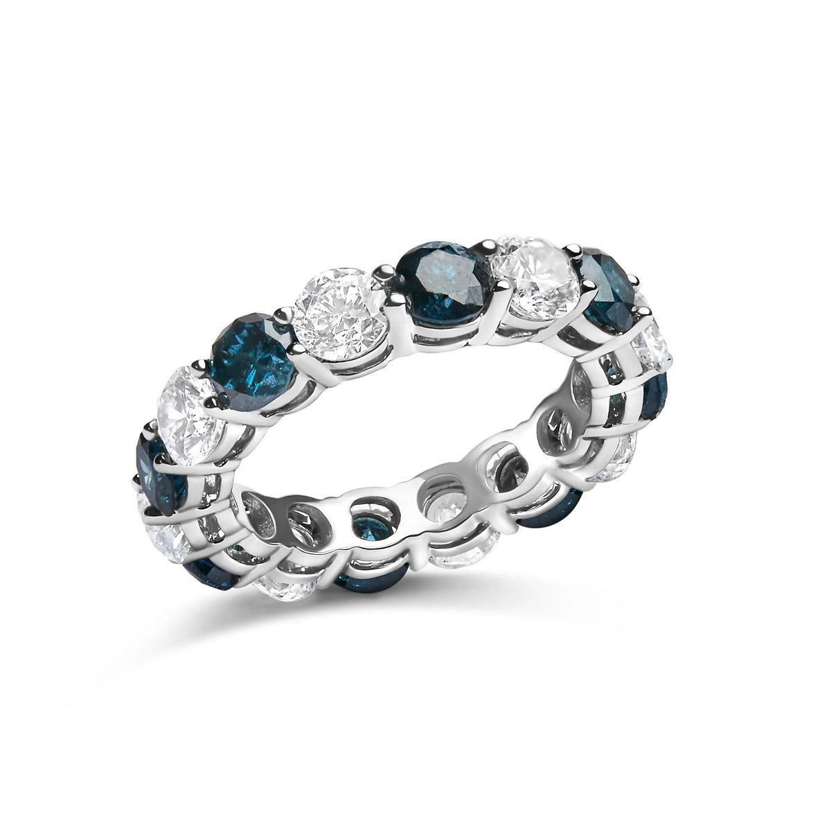14K White Gold 6 1/4 Cttw Alternating Lab - Grown White and Natural Treated Blue Diamond Eternity Band Ring (F - G Color, VS1 - VS2 Clarity) - Ring Size 7.5 - LinkagejewelrydesignLinkagejewelrydesign