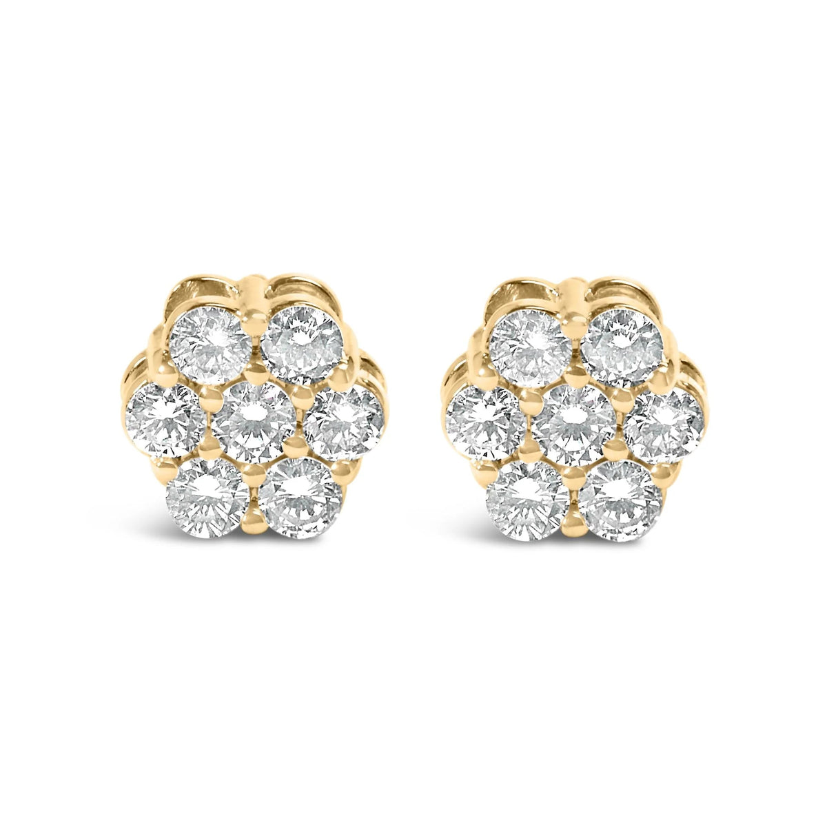 14K White Gold 7 Stone Floral Cluster Round Brilliant Cut Diamond Stud Earrings with Screw Backs(I - J, SI2 - I1) - LinkagejewelrydesignLinkagejewelrydesign