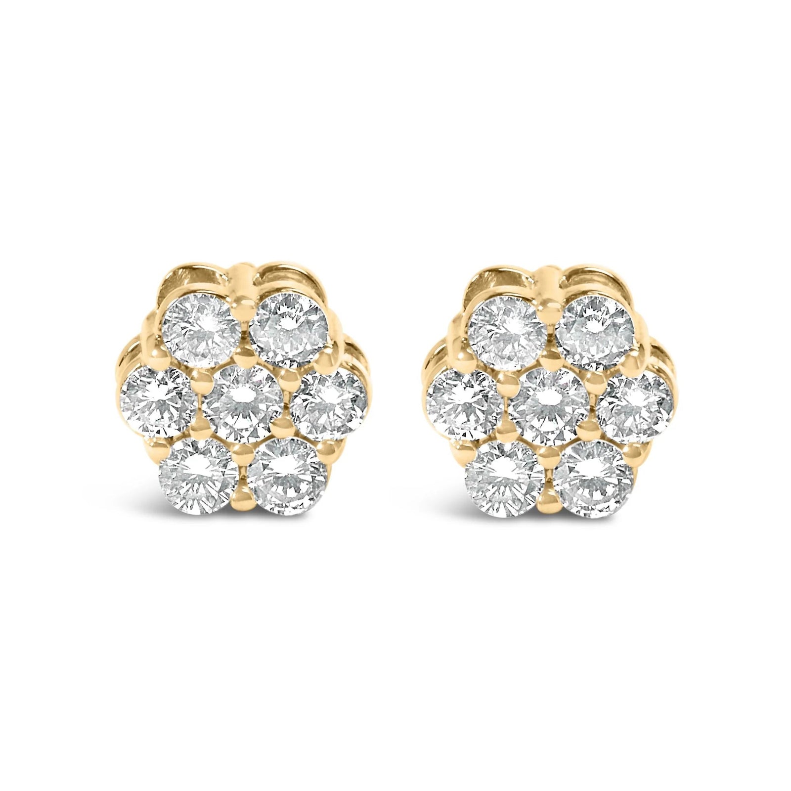 14K White Gold 7 Stone Floral Cluster Round Brilliant Cut Diamond Stud Earrings with Screw Backs(I - J, SI2 - I1) - LinkagejewelrydesignLinkagejewelrydesign