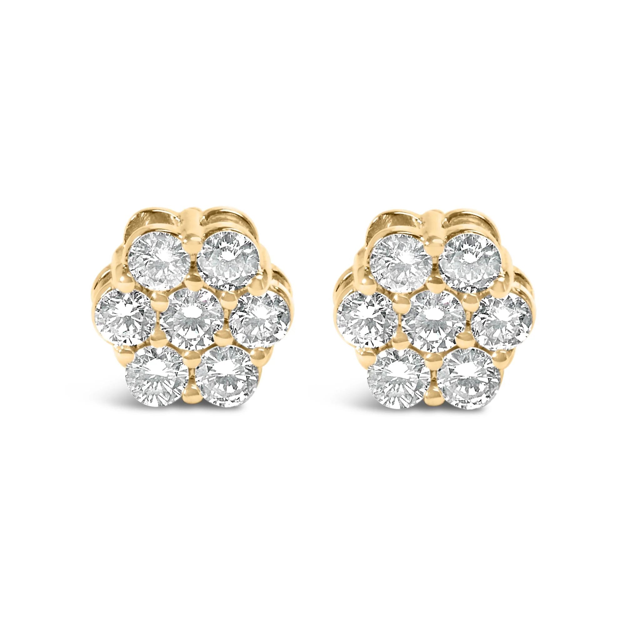 14K White Gold 7 Stone Floral Cluster Round Brilliant Cut Diamond Stud Earrings with Screw Backs(I - J, SI2 - I1) - LinkagejewelrydesignLinkagejewelrydesign