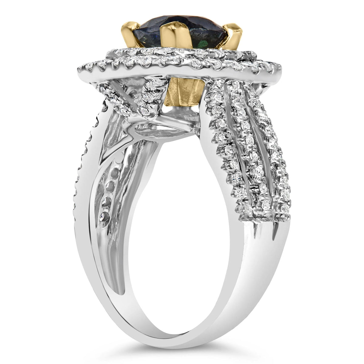 14K White Gold 7X7 Round Blue Sapphire 1 1/2 Cttw Diamond Halo Engagement Ring (F - G Color, VS1 - VS2 Clarity) - Ring Size 6 - LinkagejewelrydesignLinkagejewelrydesign
