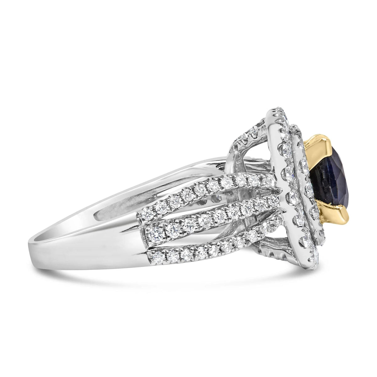 14K White Gold 7X7 Round Blue Sapphire 1 1/2 Cttw Diamond Halo Engagement Ring (F - G Color, VS1 - VS2 Clarity) - Ring Size 6 - LinkagejewelrydesignLinkagejewelrydesign