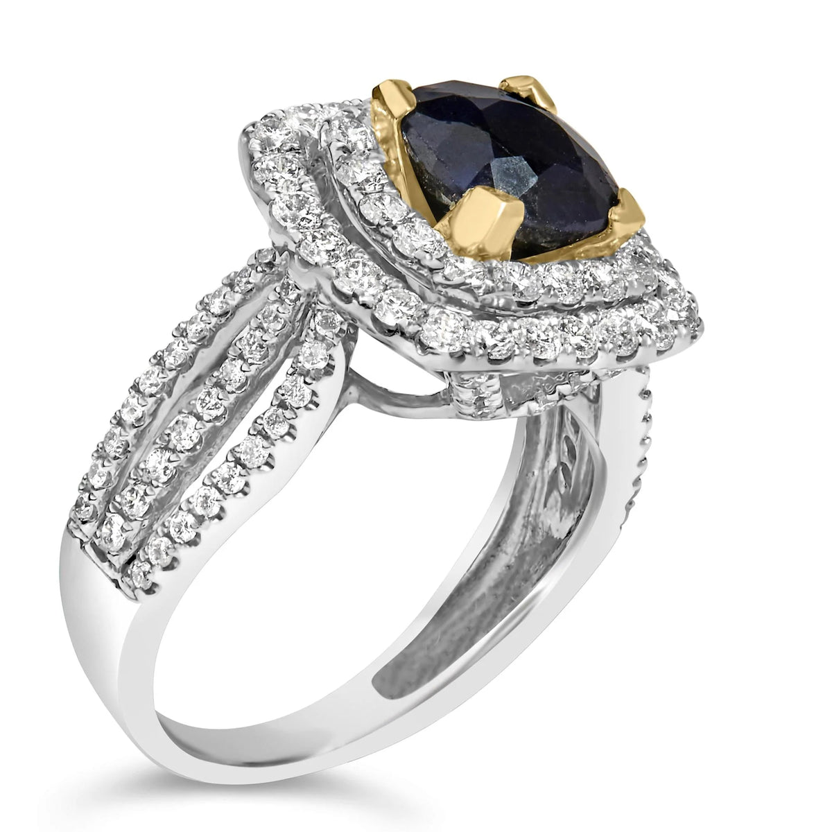 14K White Gold 7X7 Round Blue Sapphire 1 1/2 Cttw Diamond Halo Engagement Ring (F - G Color, VS1 - VS2 Clarity) - Ring Size 6 - LinkagejewelrydesignLinkagejewelrydesign
