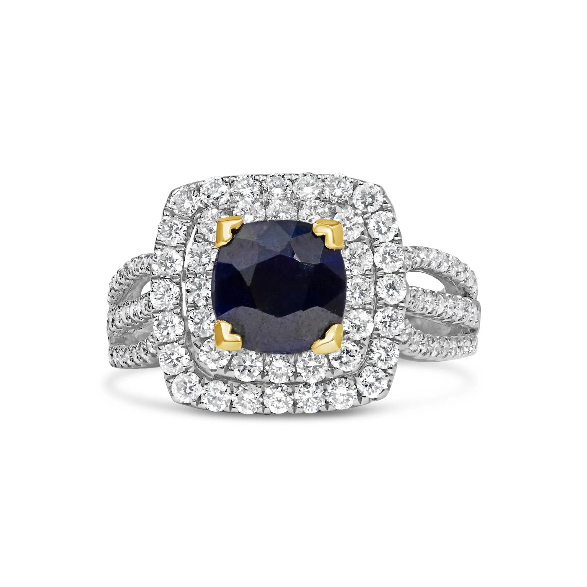 14K White Gold 7X7 Round Blue Sapphire 1 1/2 Cttw Diamond Halo Engagement Ring (F - G Color, VS1 - VS2 Clarity) - Ring Size 6 - LinkagejewelrydesignLinkagejewelrydesign