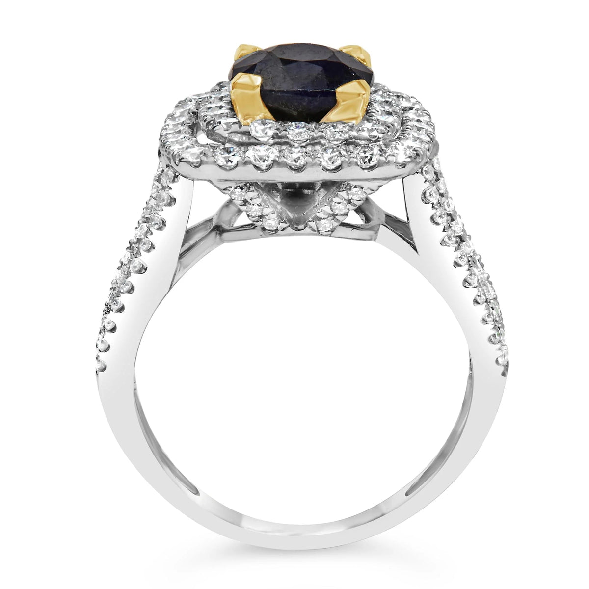 14K White Gold 7X7 Round Blue Sapphire 1 1/2 Cttw Diamond Halo Engagement Ring (F - G Color, VS1 - VS2 Clarity) - Ring Size 6 - LinkagejewelrydesignLinkagejewelrydesign
