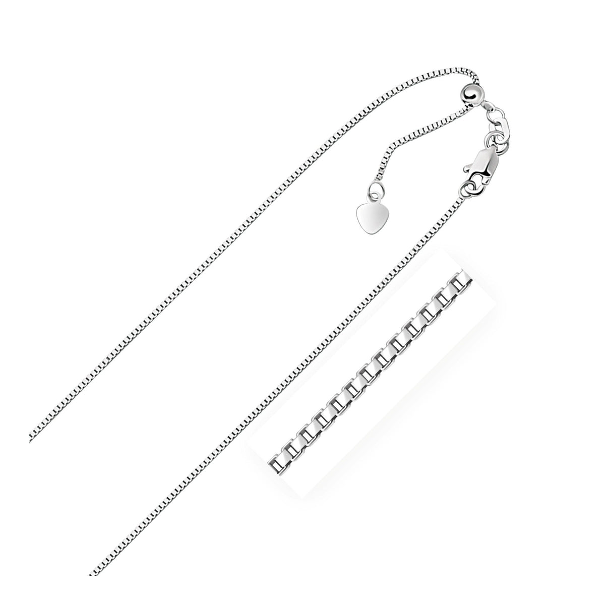 14k White Gold Adjustable Box Chain (0.85 mm) - LinkagejewelrydesignLinkagejewelrydesign