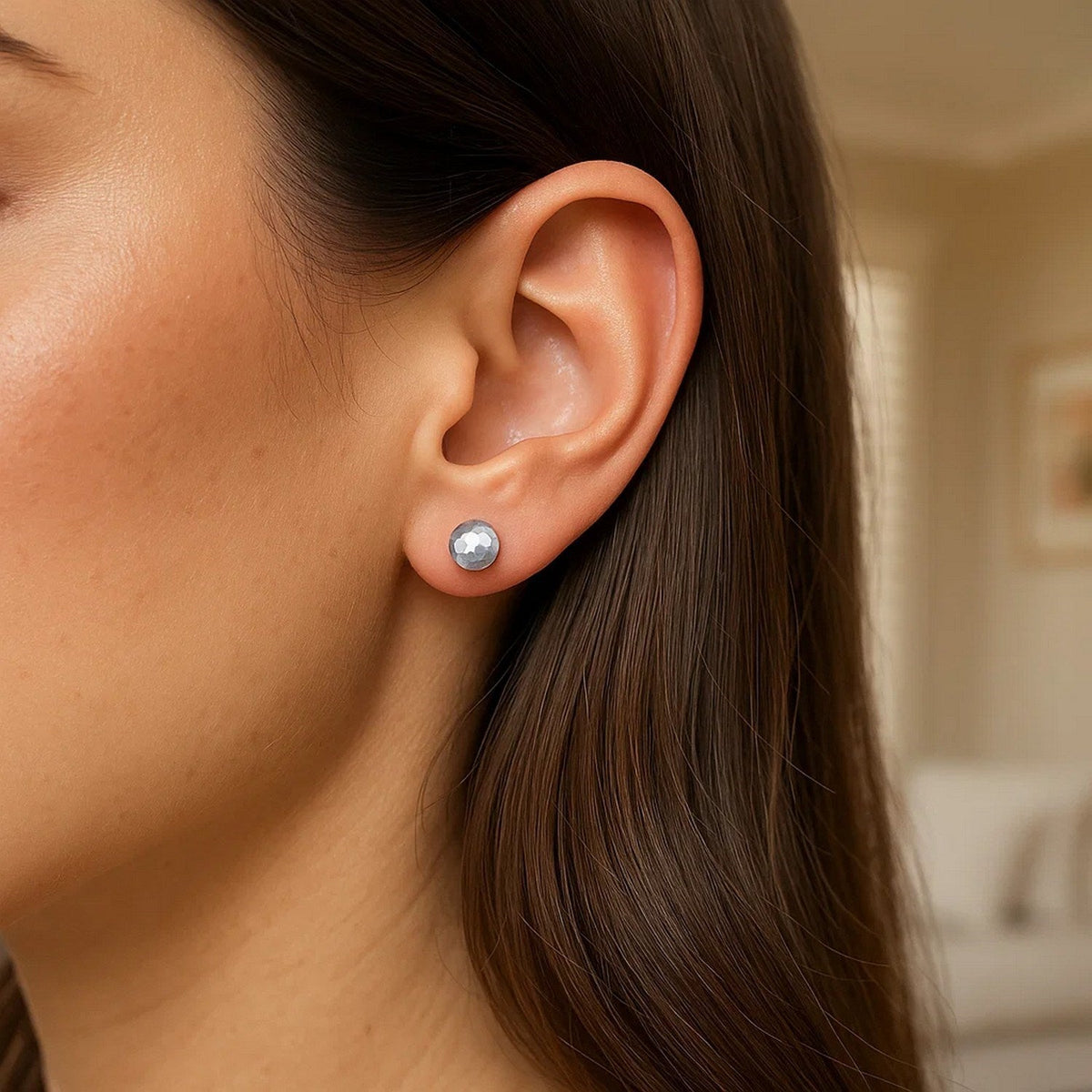 14k White Gold Ball Earrings with Faceted Texture(5mm) - LinkagejewelrydesignLinkagejewelrydesign