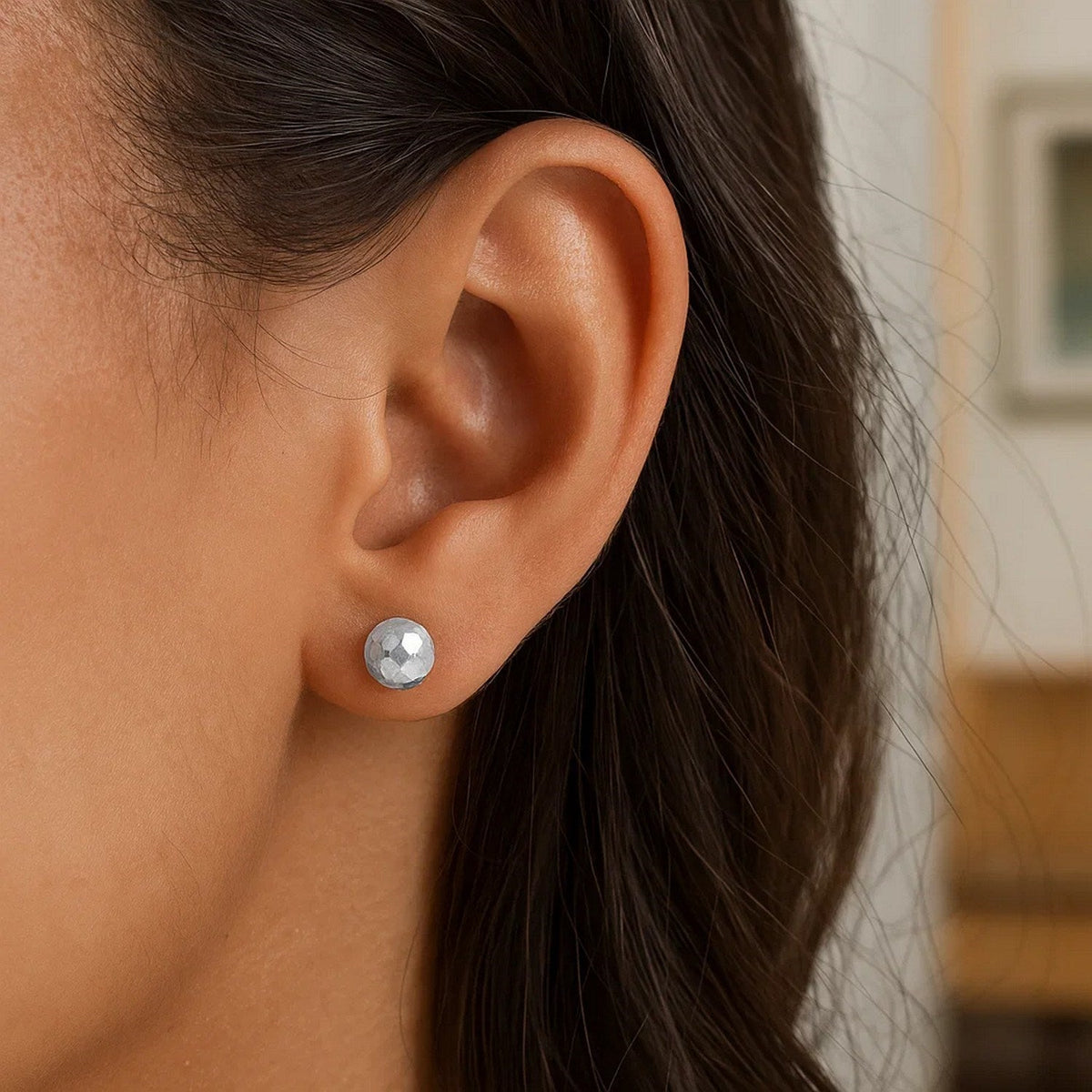 14k White Gold Ball Earrings with Faceted Texture(7mm) - LinkagejewelrydesignLinkagejewelrydesign