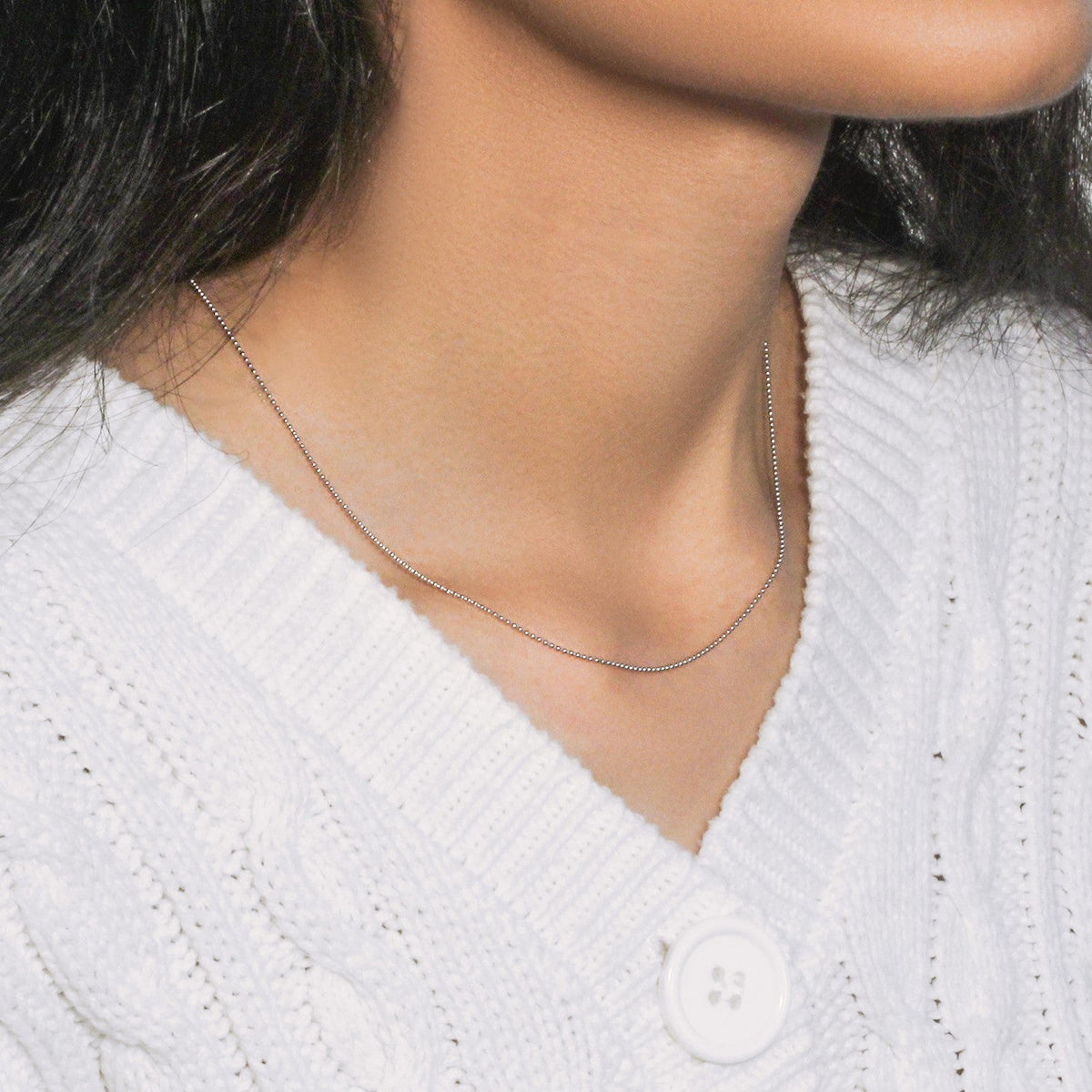 14k White Gold Bead Chain 1.0mm (1.00 mm) - LinkagejewelrydesignLinkagejewelrydesign