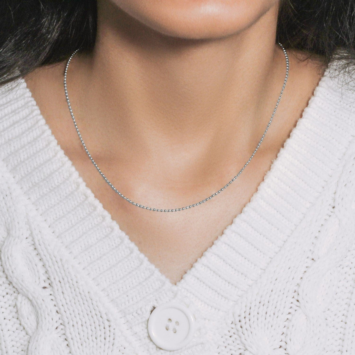 14k White Gold Bead Chain 1.5mm (1.50 mm) - LinkagejewelrydesignLinkagejewelrydesign