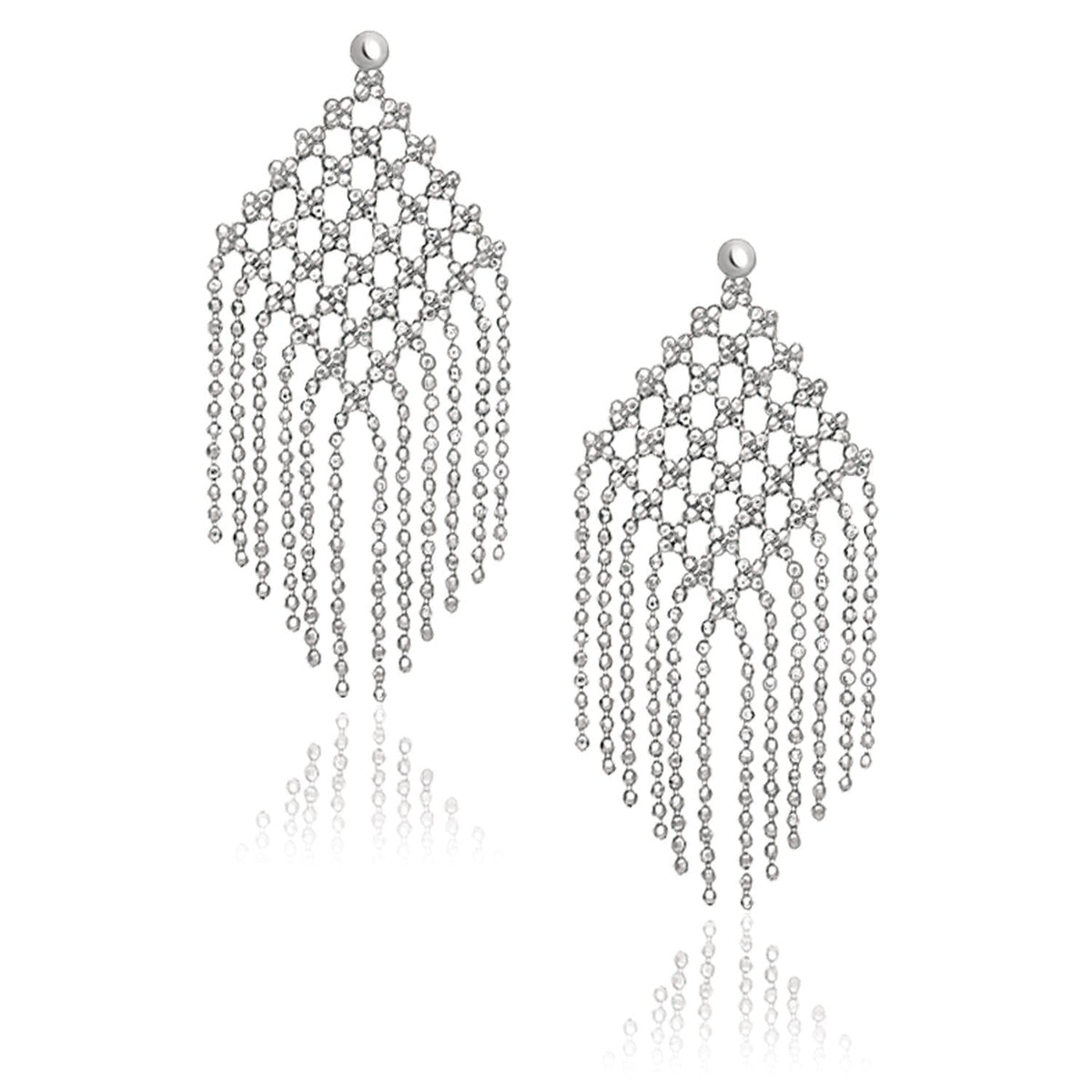 14K White Gold Beaded Chain Mesh Earrings - LinkagejewelrydesignLinkagejewelrydesign