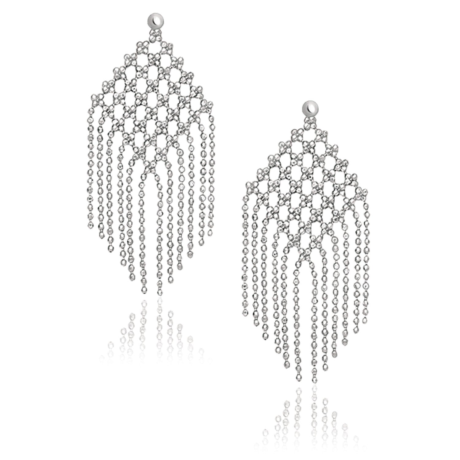 14K White Gold Beaded Chain Mesh Earrings - LinkagejewelrydesignLinkagejewelrydesign